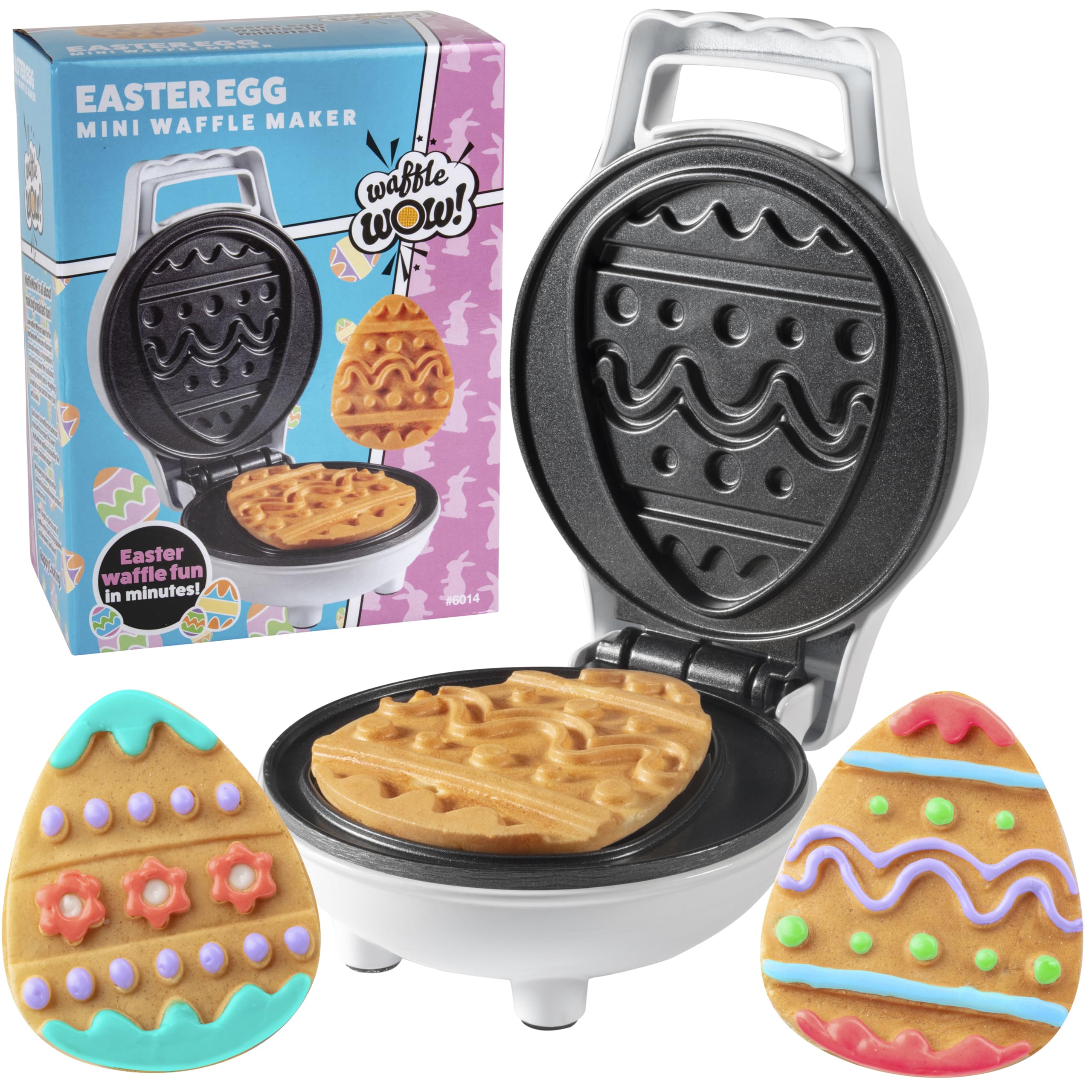 Mini Easter Egg Waffle Maker - Make Double Sided Waffles or Pancakes w 2 Different Holiday Designs, Ready to Decorate & Frost, Breakfast Fun for Kids, Children & Adults - Adorable Basket Stuffer
