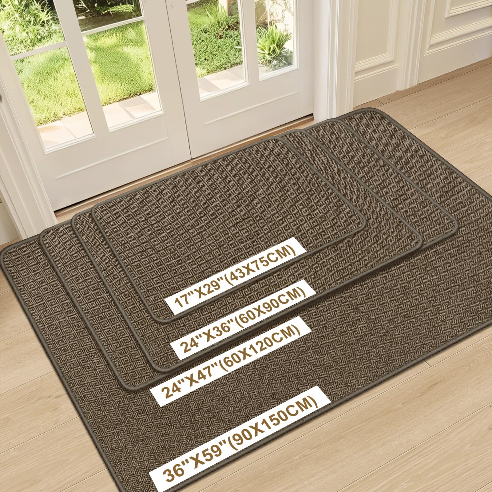 Zerbino Ingresso Interno 60x90cm, Tappeto Ingresso Interno Antiscivolo Lavabile, Tappeti Tappetino Assorbente per Casa Porta, Corridoio, Marrone
