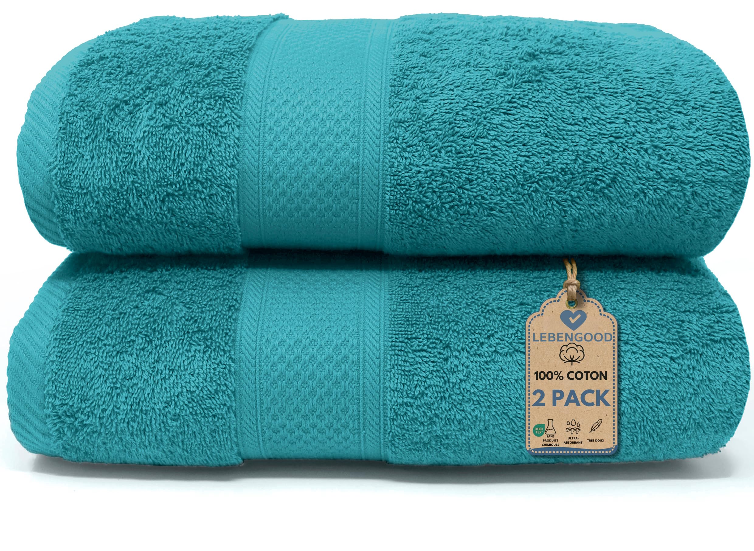 Serviettes de bain ultra absorbantes LEBENGOOD en pur coton Oeko-TEX pour la douche
