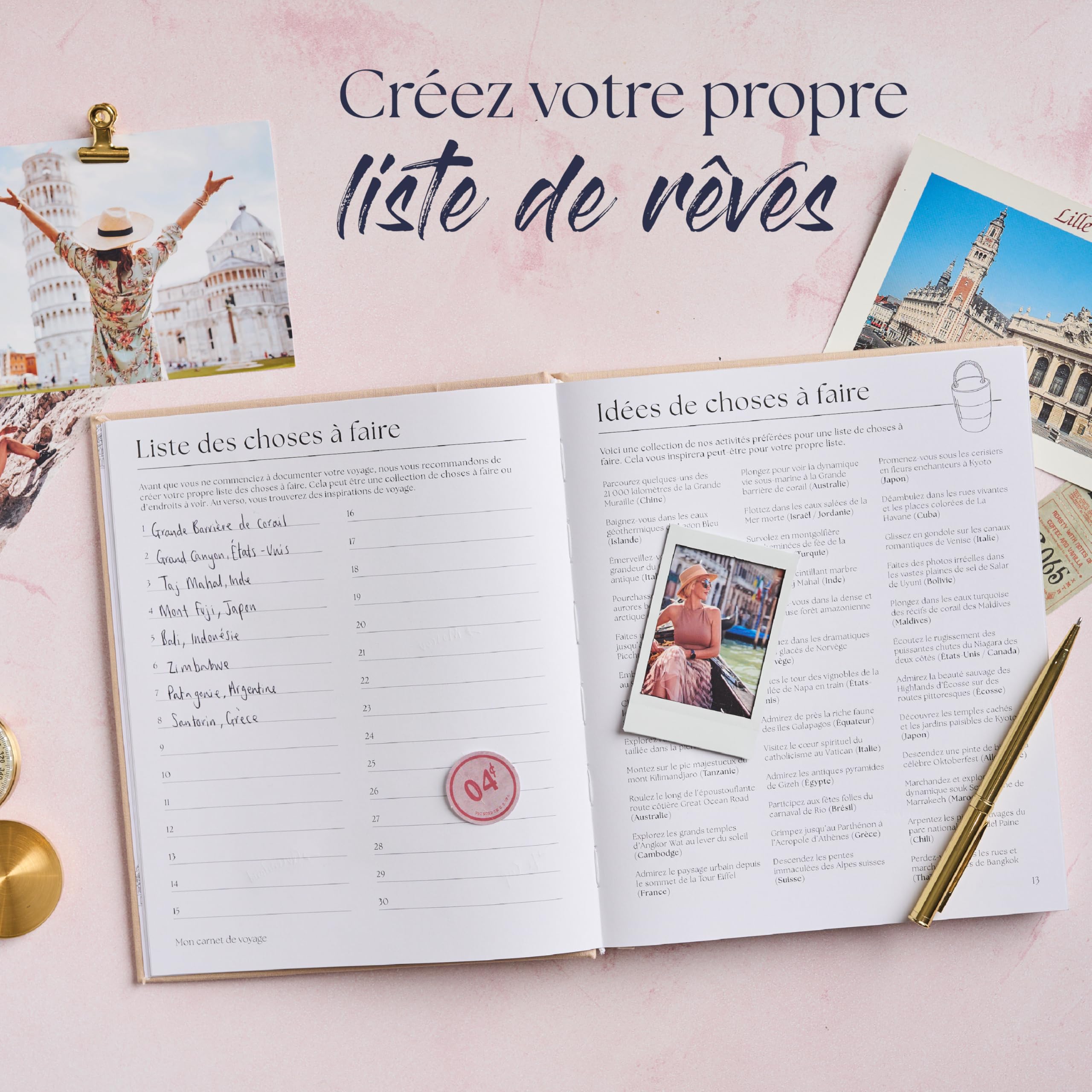 Carnet de Voyage à Remplir Journal de Voyage Cahier de Voyage Livre de Souvenirs Adulte Bucket List 16 Voyages Bleu marine