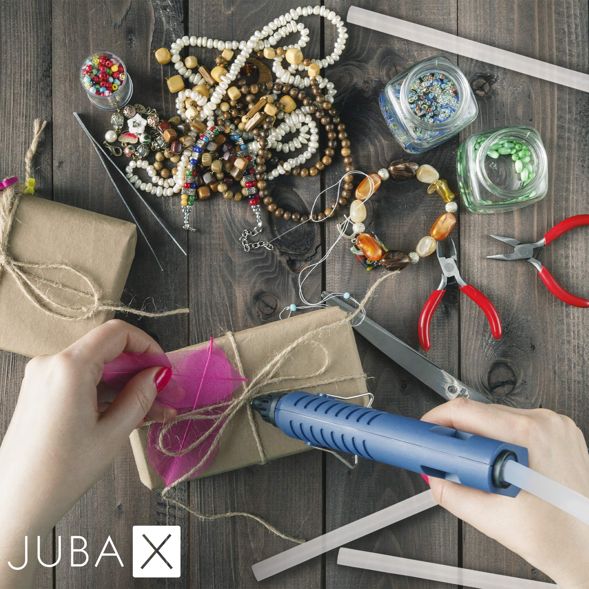 JubaX 50 bastoncini di colla a caldo di alta qualità, per piccole pistole a colla. Cartucce trasparenti per un collegamento extra forte, ideali per decorare e bricolage. Made in Germany