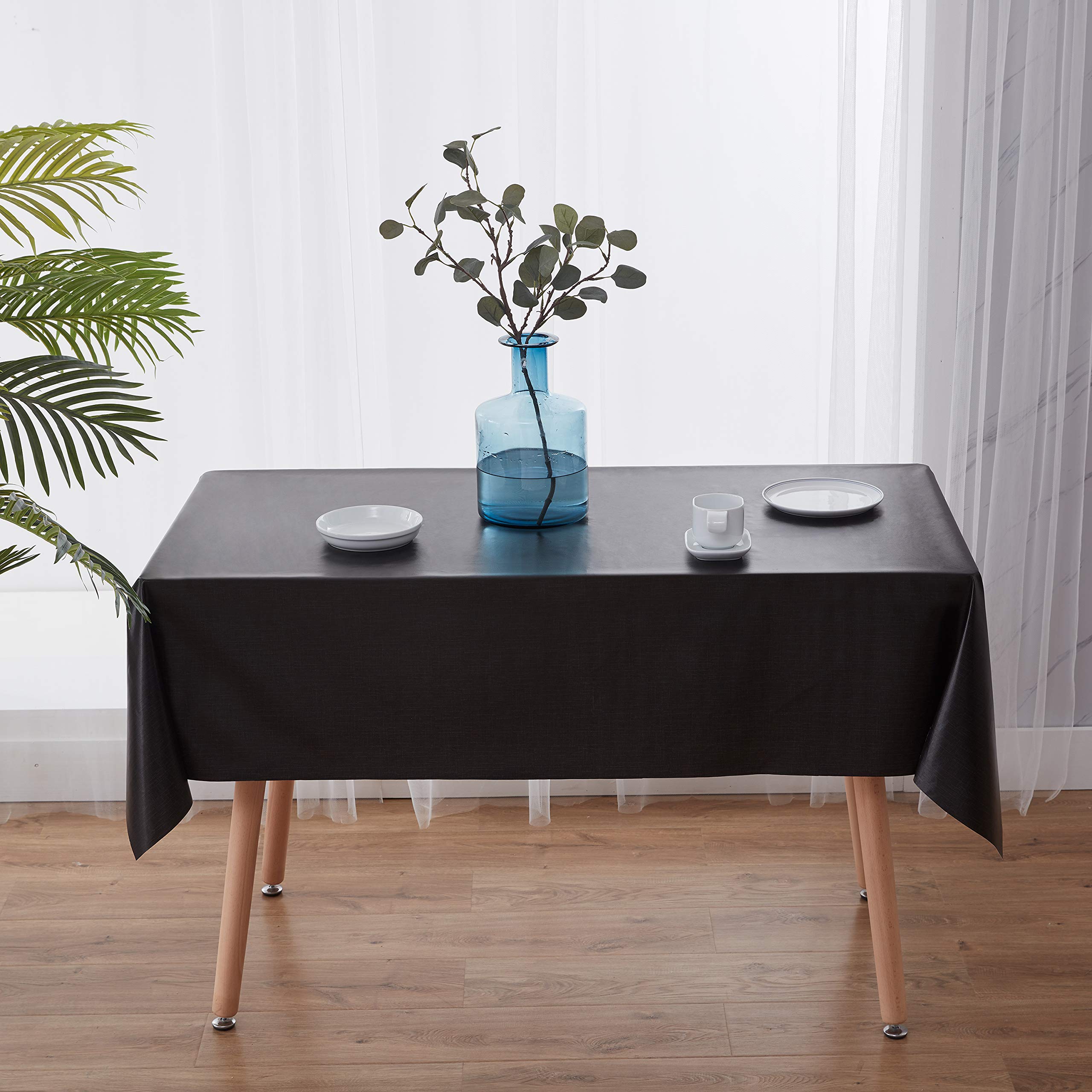 NLMUVW Vinyl Tablecloth for Rectangle Table 100% Waterproof Heavy Duty PVC Table Cloth Wipe Clean Table Cover for Kitchen Dining Picnic, 54 x 78 inch, Black