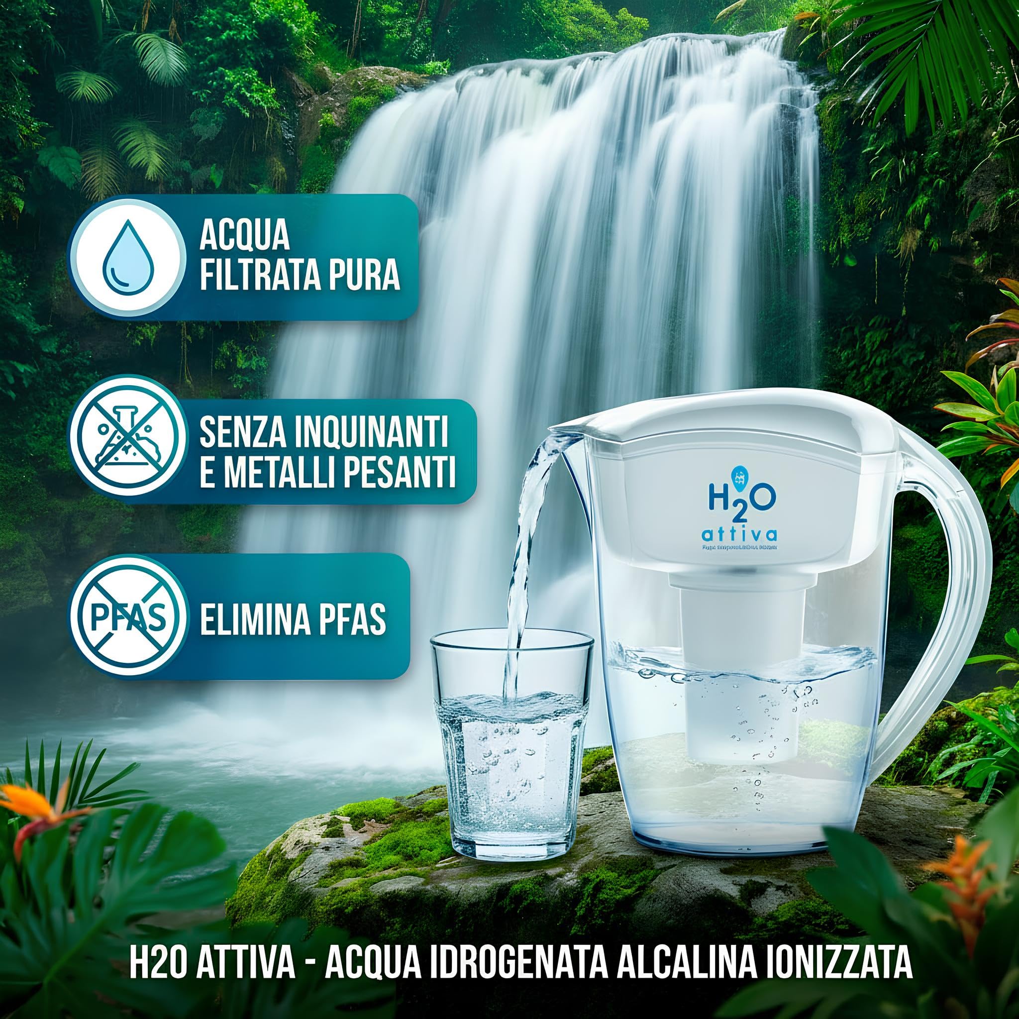 Filtro Originale a 7 Stadi per Caraffa Filtrante H20 Attiva | 450 Litri di Capacità Filtrante | Genera Acqua Idrogenata Alcalina Ionizzata Purificata Naturalmente e Micro-Strutturata (1)