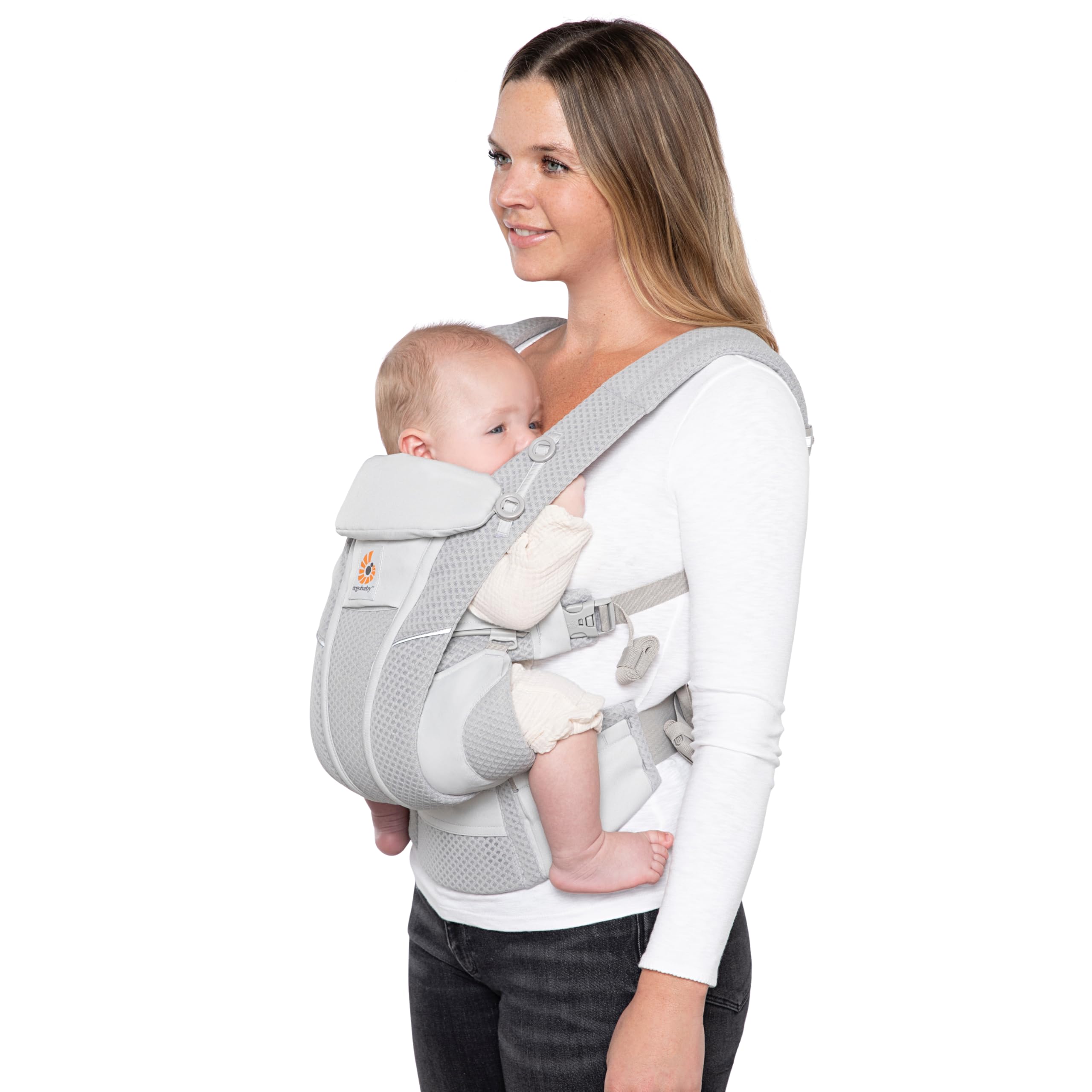 Marsupio Ergobaby Omni Breeze per neonati, 4 posizioni SoftFlex Mesh marsupio anteriore ergonomico marsupio posteriore per neonati (Pearl Grey)