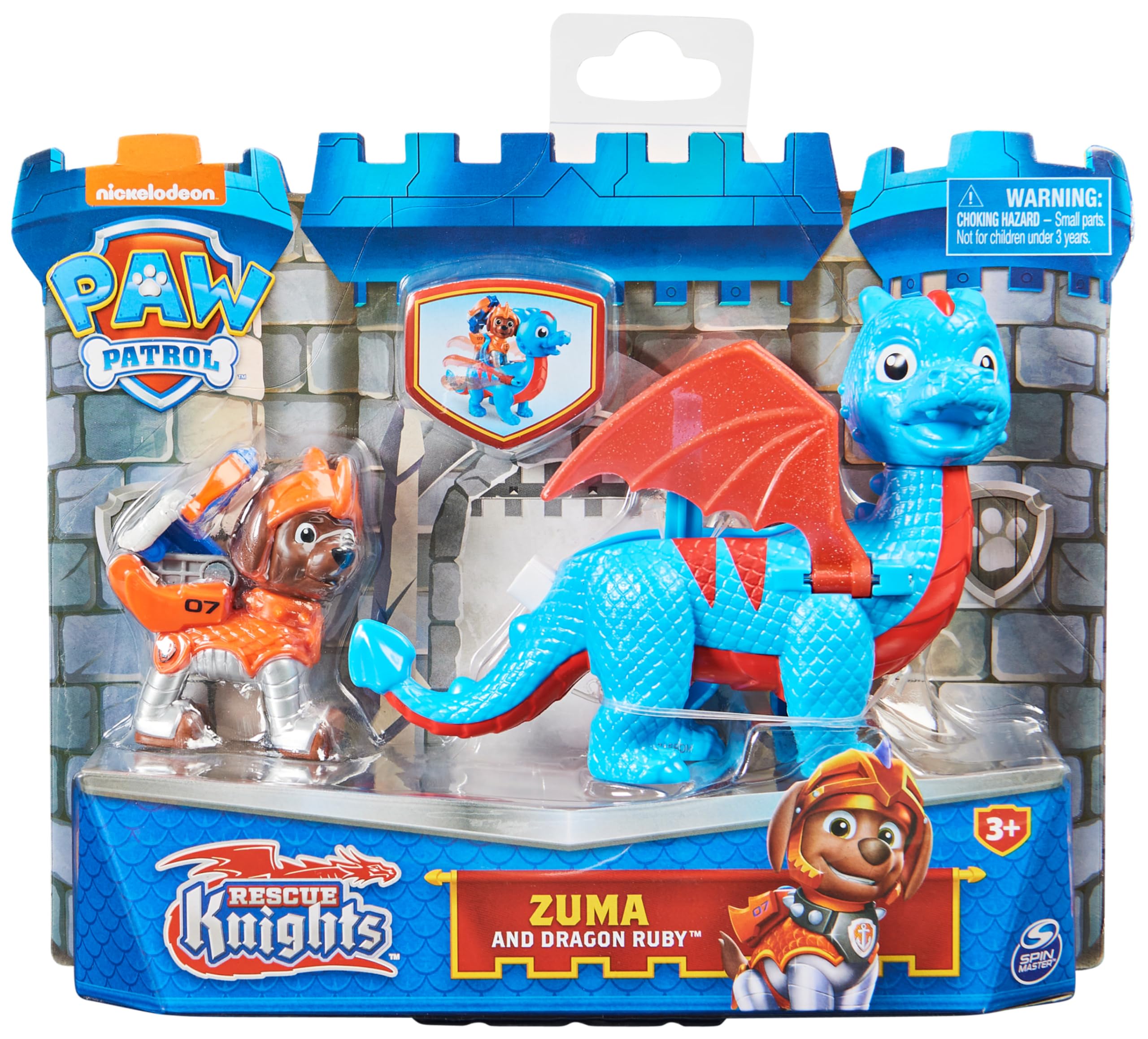 PAW PATROL, Rescue Knights Hero Pups Actionfiguren-Set mit 1 Welpenfigur und 1 Drachenfigur, Spielzeug geeignet für Kinder ab 3 Jahren