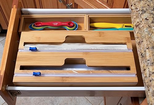 Miniatura 6 de Lipper International Dispensador de bambú con cortador para papel de aluminio, envoltura de plástico o papel encerado, 2 en 1, 13 78 "x 6 34" x 4"