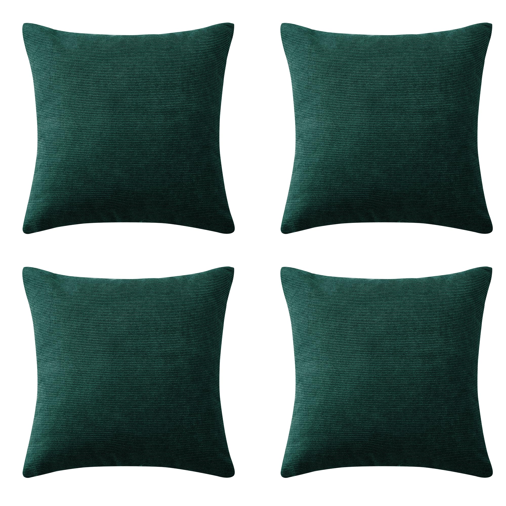 Hafaa Cushions with Covers Included 45 x 45 Cm Pack of 4 (4 Emerald Cushion Covers, 4 Cushion Inserts) - Stripe Velvet Square Throw Pillow Case Decorative Sofa Cushion with Invisible Zipper