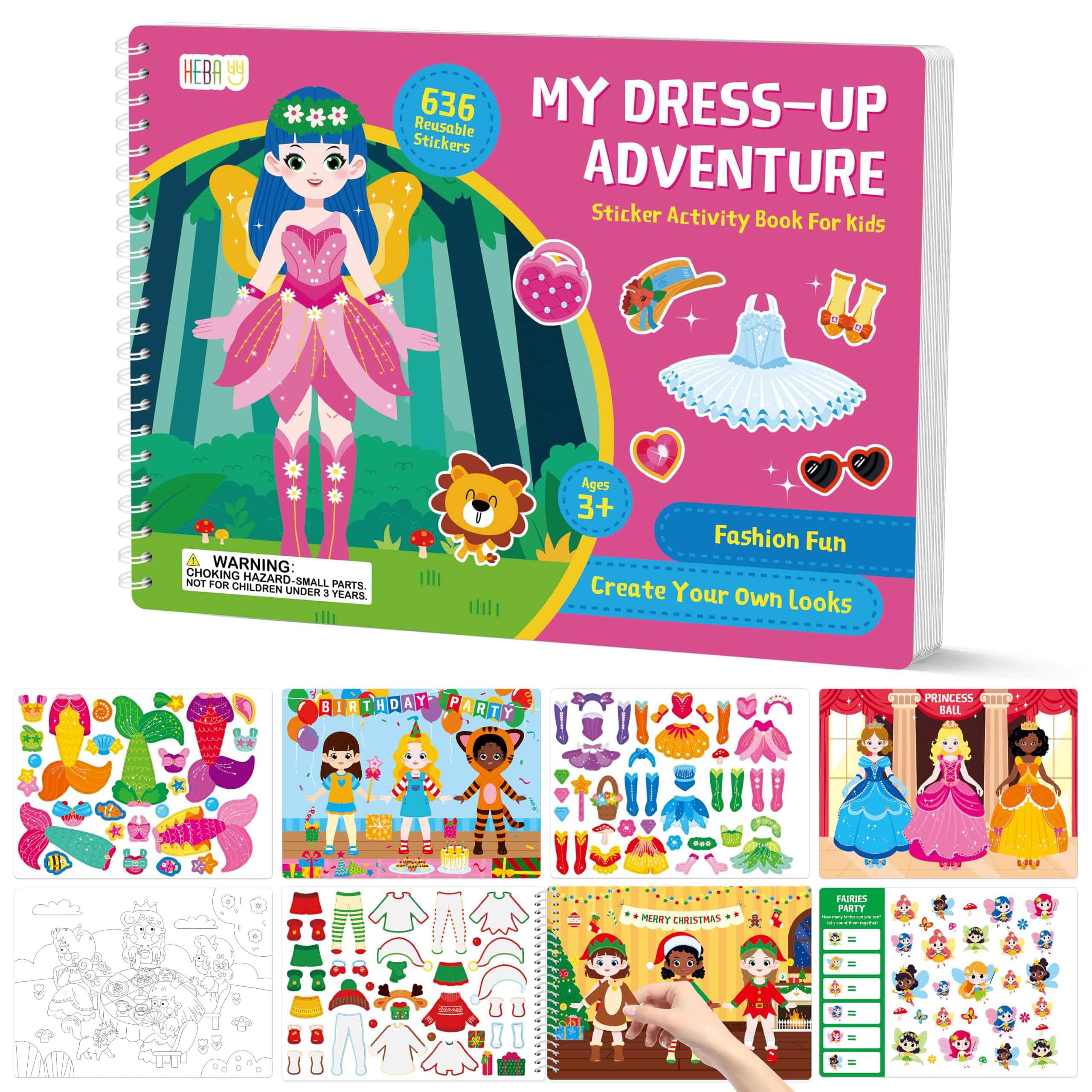 Girls Dress-up Sticker Pad, 600+ Reusable Stickers & 15 Scenes & 15 Games Side By Side Activity Pad, Screen-Free Creative Play For Girls, Great Travel Activity For Ages 3+