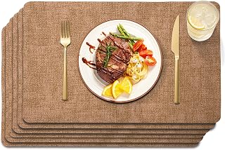 Maxpearl Faux Leather Placemats Set of 6, Easy to Clean, Brown