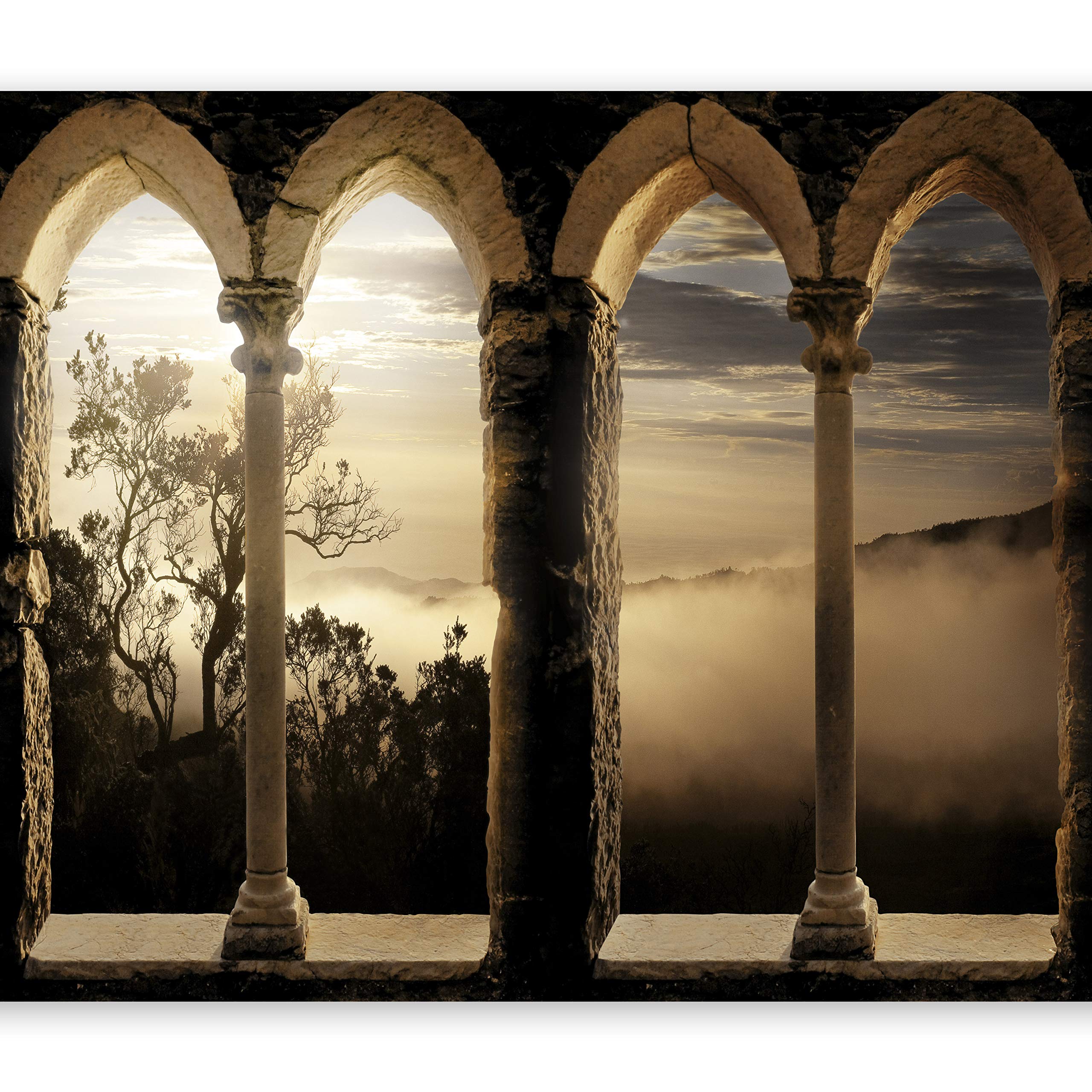 Wallpaper - Wall Mural Fog 350x256 cm / 137.8" x 96.5" Non-Woven Premium Art Print Fleece Wall Mural Decoration Poster Picture Design Modern Landscape Nature Clouds Sunset Architecture 10110904-13 โ image 1