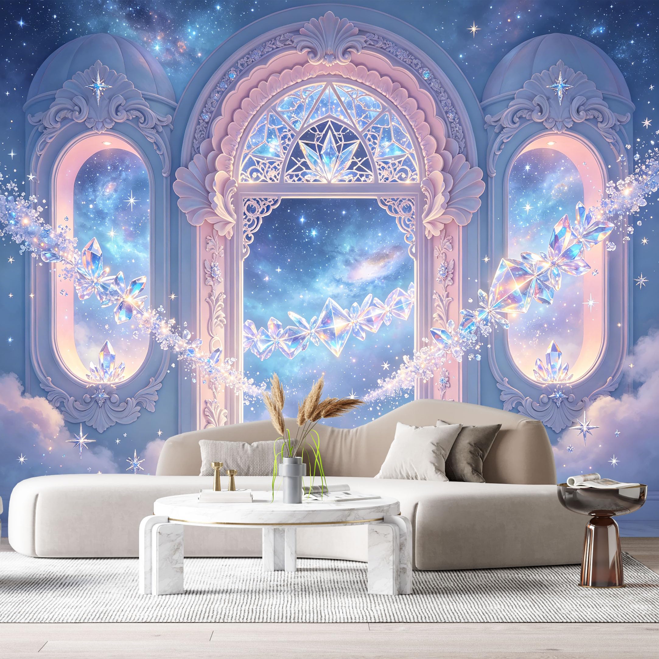 Custom Size Wall Murals Cosmic Fantasy Galaxy Crystal 3D Trompe L'Oeil SelfAdhesiveWall Fabric Removable Wallpaper Wall Decor for Living Room Bedroom Bathroom
