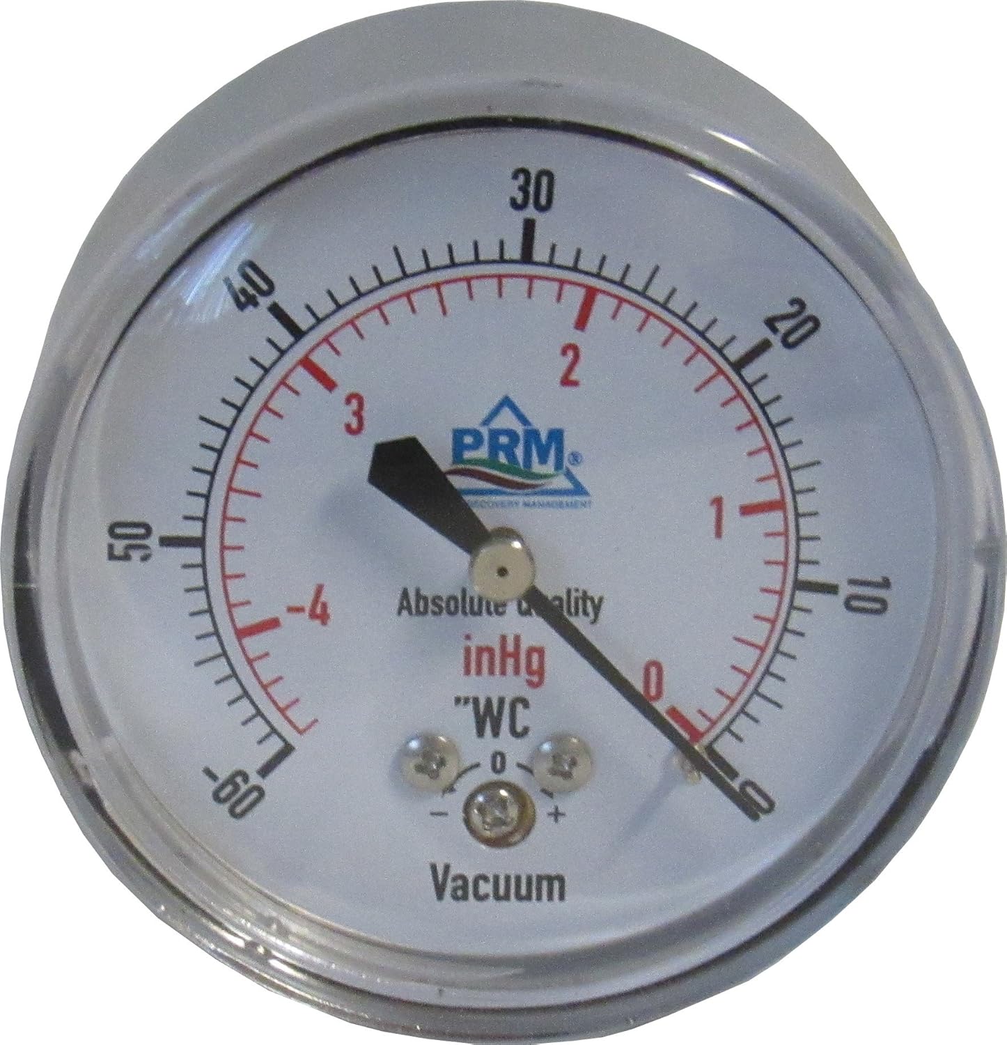 2.5 Inch Vacuum Gauge, 0 to -60” WC/0 to -4 inHg, Chrome Case, 1/4 Inch NPT Back Mount