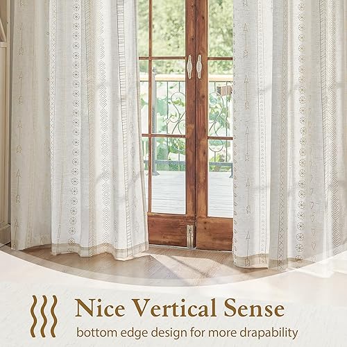 Miniatura 5 de Cortinas de lino de mezcla de lino metálico para dormitorio, 63 pulgadas de largo, filtrantes de luz, semitransparentes, cortinas para ventana de