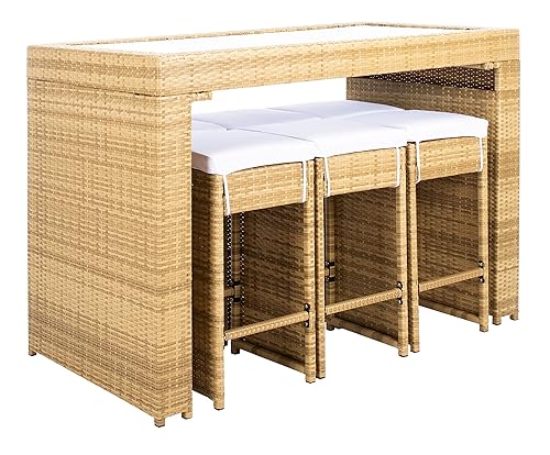 SAFAVIEH Outdoor Collection Horus Natural/White Cushion 7-Piece Dining Set PAT7502D