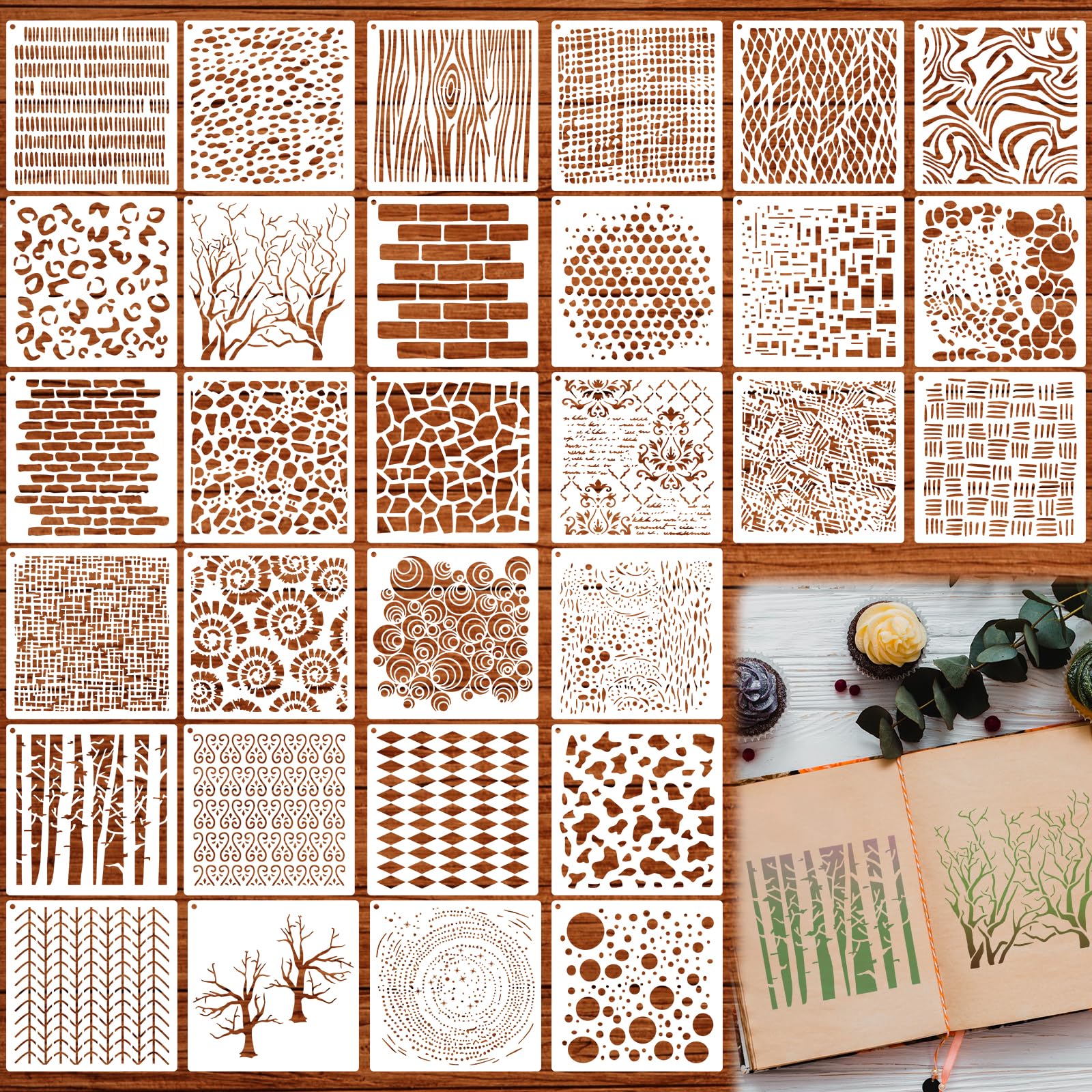 30Pcs Craft Texture Painting Templates, Small Stencils for Crafts Reusable for Painting, Mixed Texture Stencils for Crafts for DIY Art Projects, Wood Wall