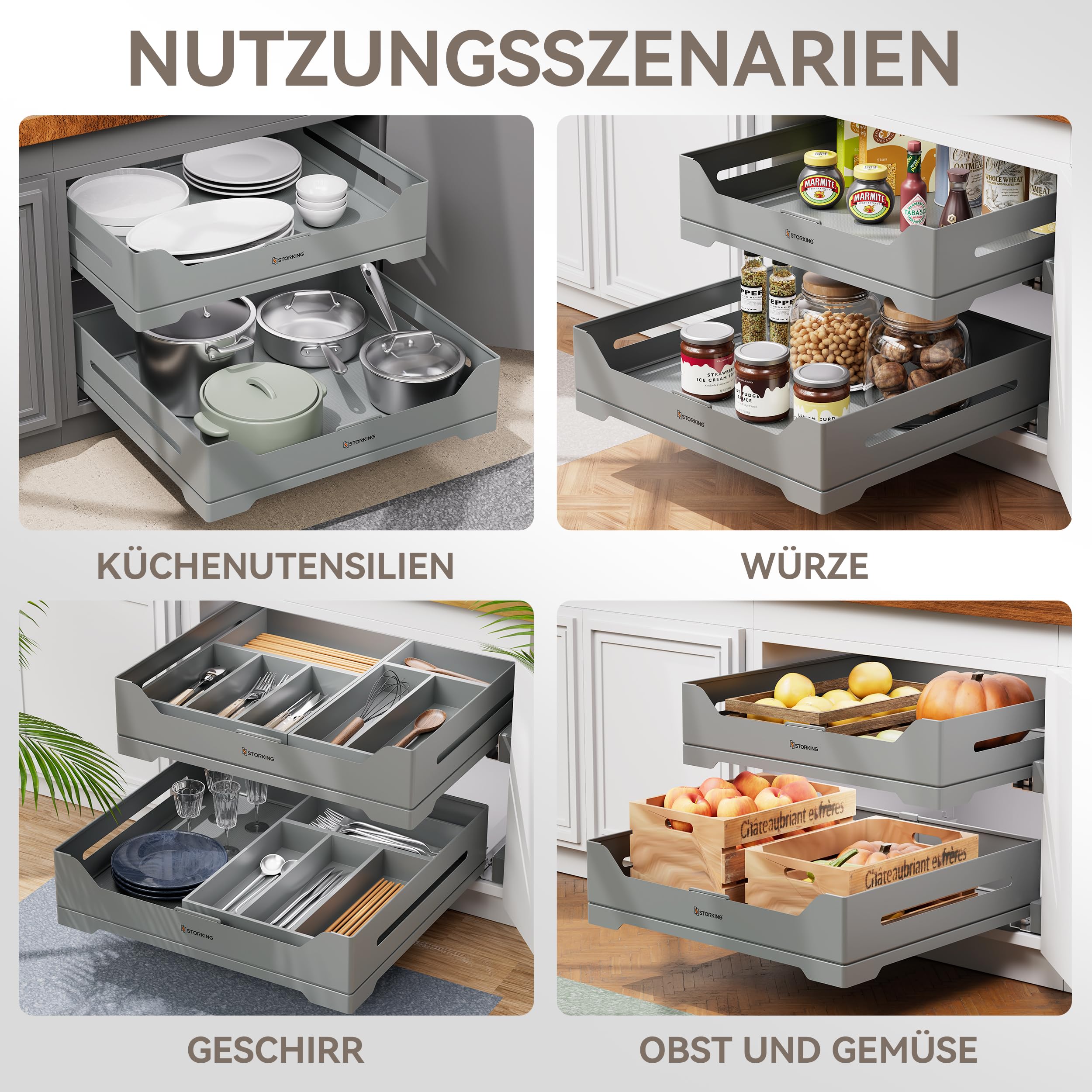 Teleskopschublade,Ausziehbarer Schrank Organizer,für Küche Pantry Organisation,Hochwertiger Stahl-Auszugskorb (50cm B/1STK)