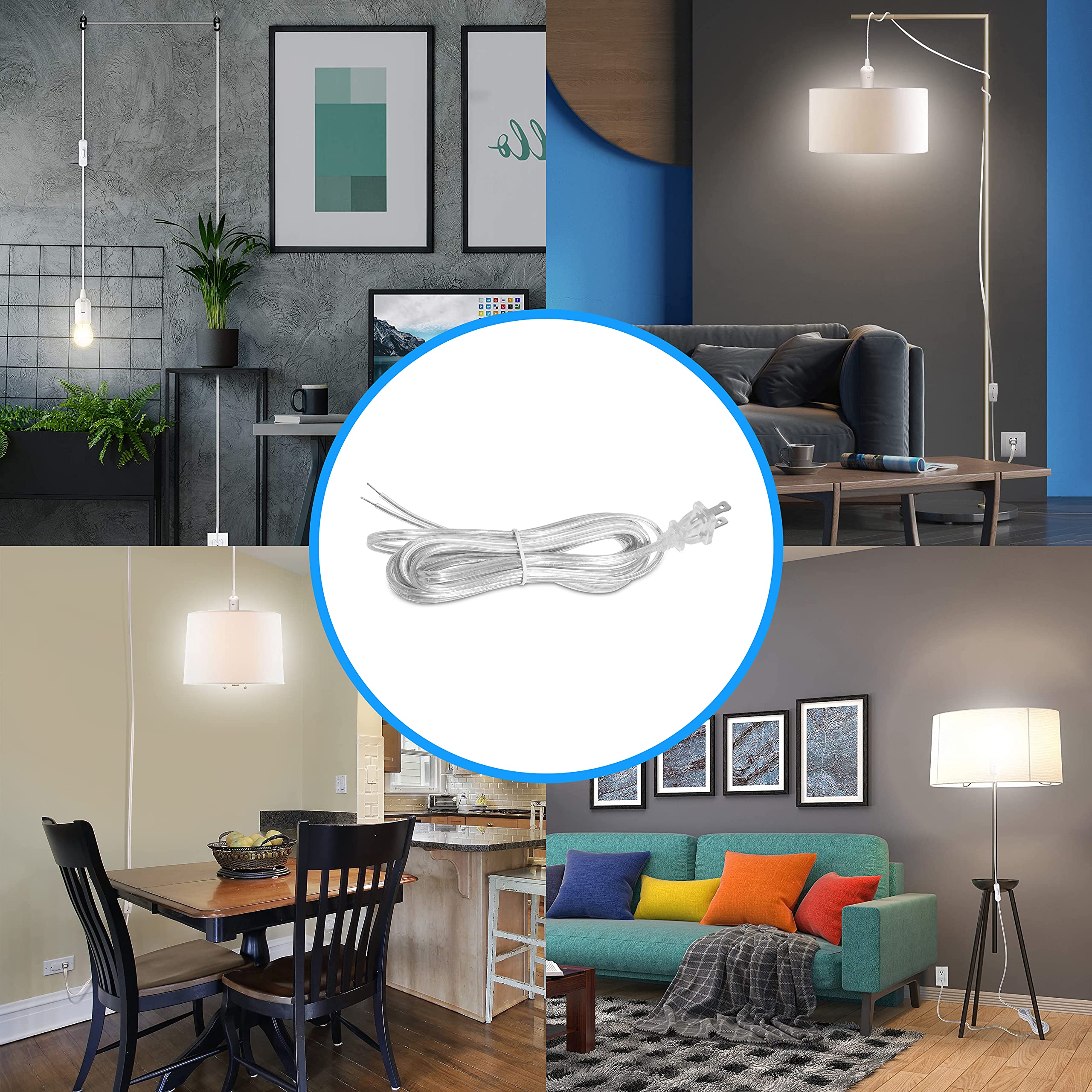 OhLectric Lighting OL-39254 - Juego de cables de luz plateados, extensión de cable de luz de dos puntas, 18-2 SPT, 2 extremos de cable de tira divididos, acabado plateado decorativo, cables