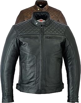 Texpeed Mens Leather Motorcycle Jacket - Touring Motorbike Jacket With Genuine Biker CE Armour (EN 1621-1) Protection Quilted Diamond Stitched Design - Black - M