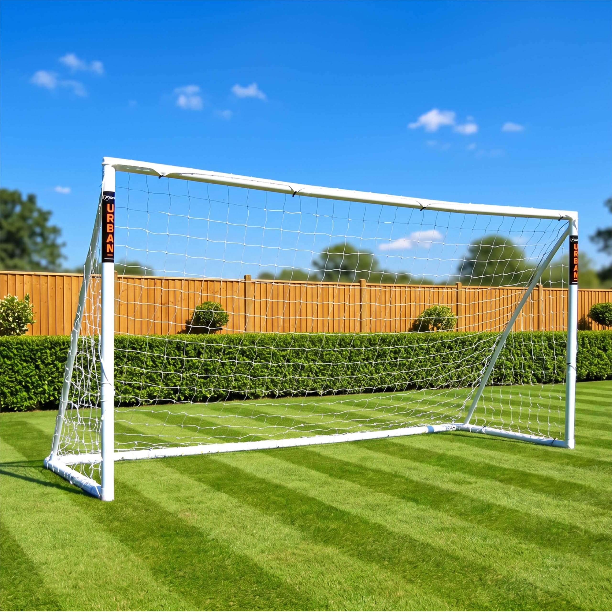 FLICK Football Goal for Garden | Strongest True 70 mm Goalposts | 2 Year Guarantee | Kids Football Goal with Net | No Tools, Easy Assembly | Weatherproof uPVC Garden Goal