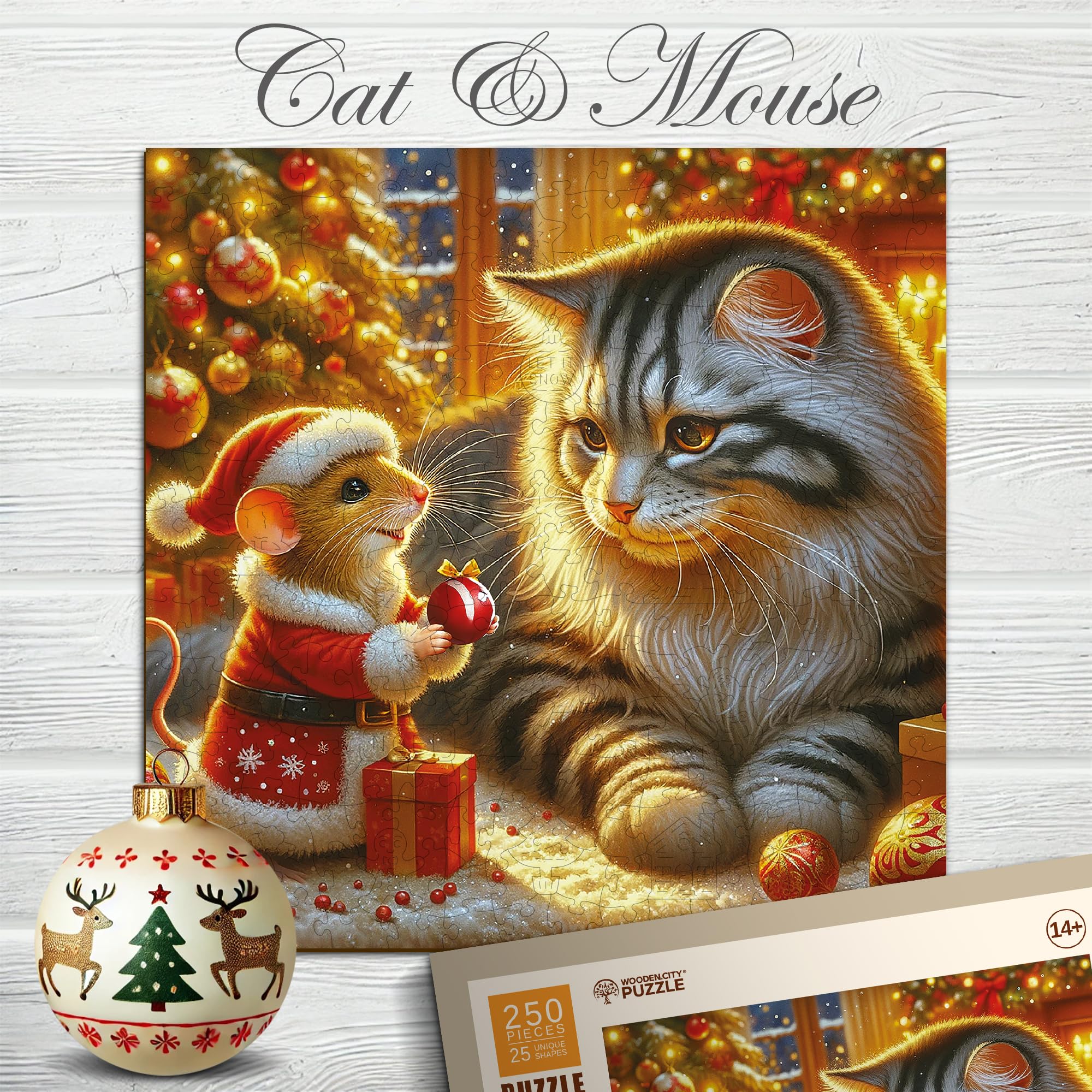 WOODEN.CITY Puzzle in legno da 150 pezzi, gatto e topo, con 25 pezzi a forma di animale, 26,7 x 26,7 cm, progettato e realizzato in EUCAT & Mouse