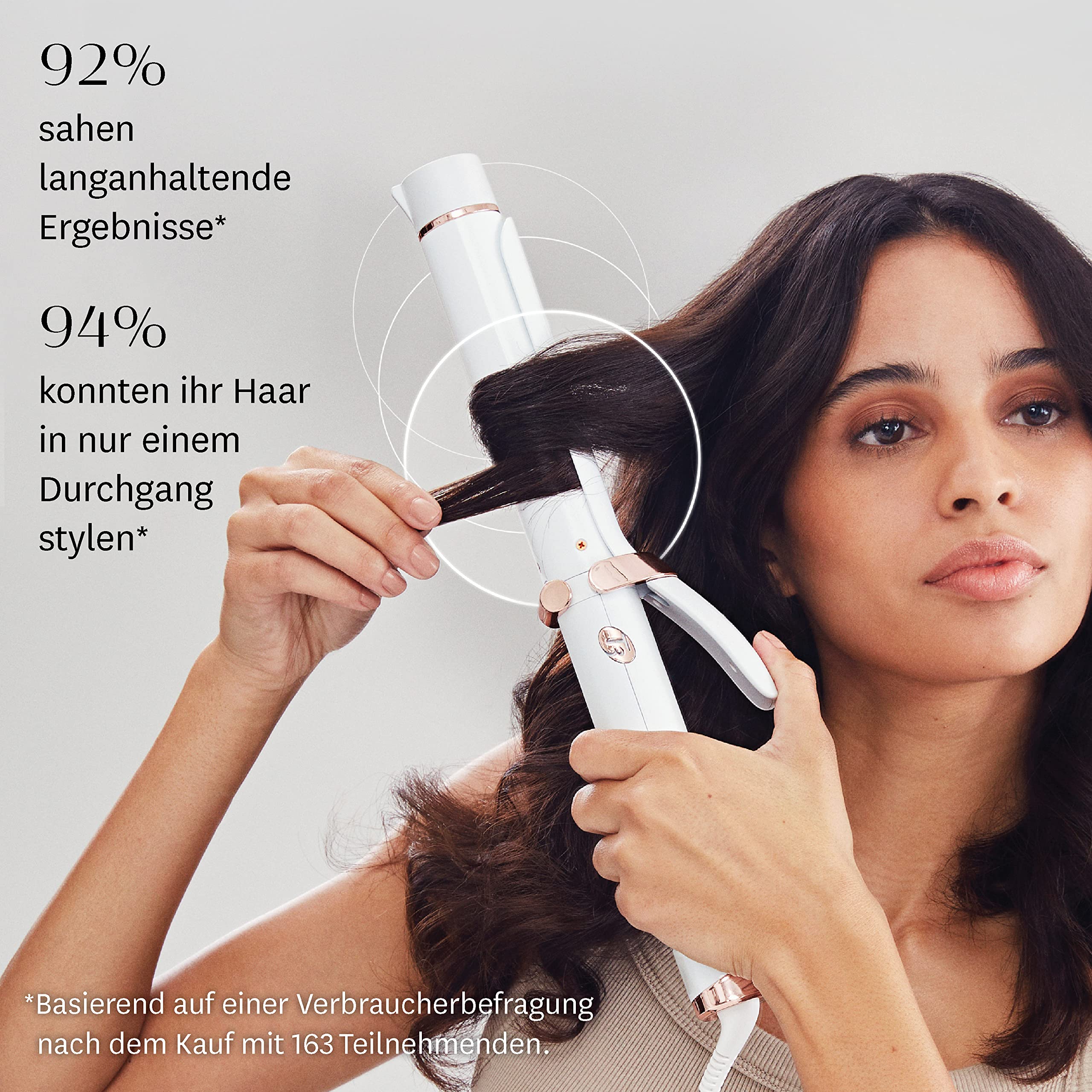 T3 SinglePass Curl –Professioneller Lockenstab, Langer Locken- und Stylingstab aus spezieller Keramikmischung mit unterschiedlichen Temperatureinstellungen für seidig-glänzende Locken und Wellen, Weiß