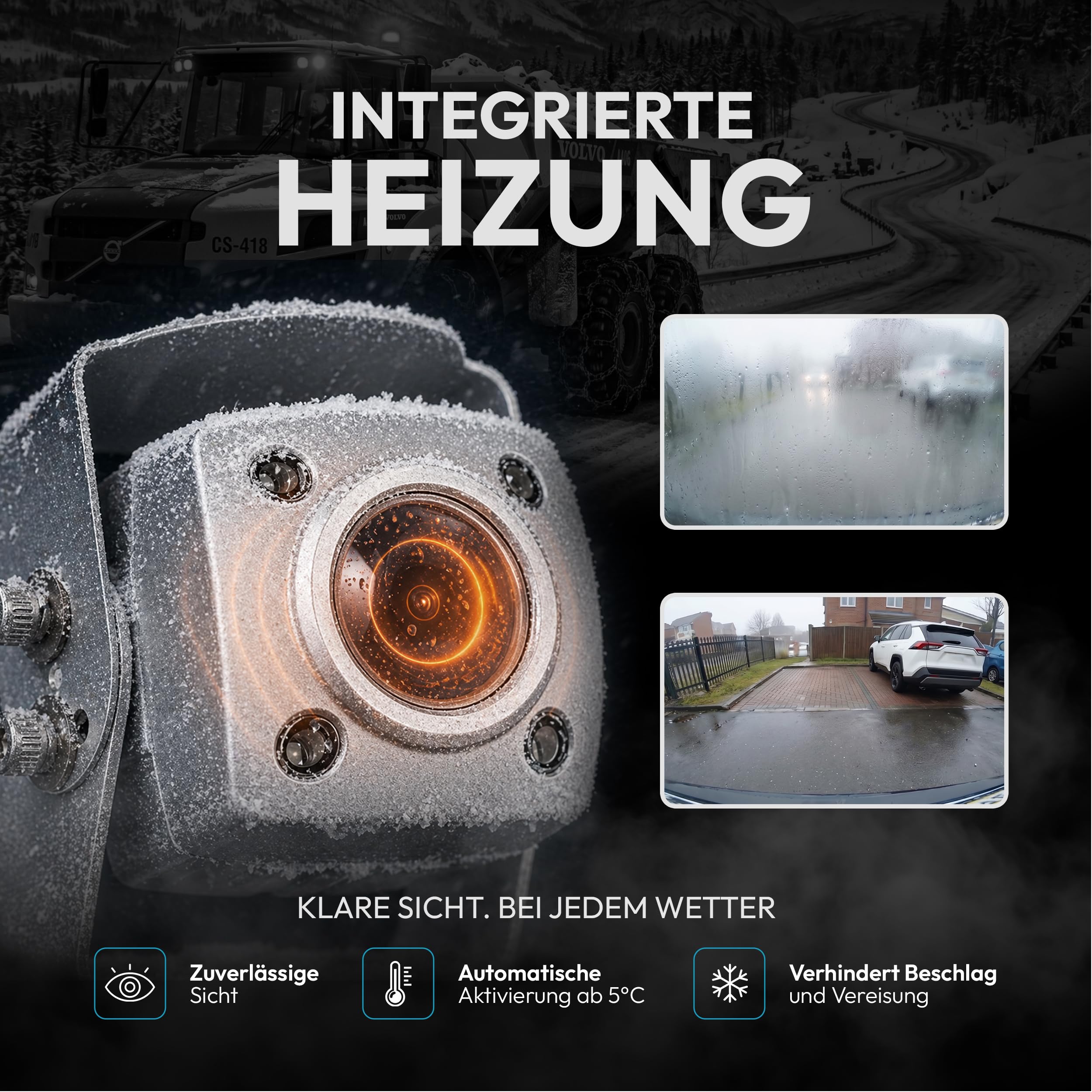 VSG24 Rückfahrkamera Set IP69K EXPERT – HD 1080P, Personenerkennung, Monitor mit Split-Screen & Loop-Aufnahme, 4 Kameras anschließbar, Rückspiegelfunktion, Nachtsicht, Rückfahrkamera