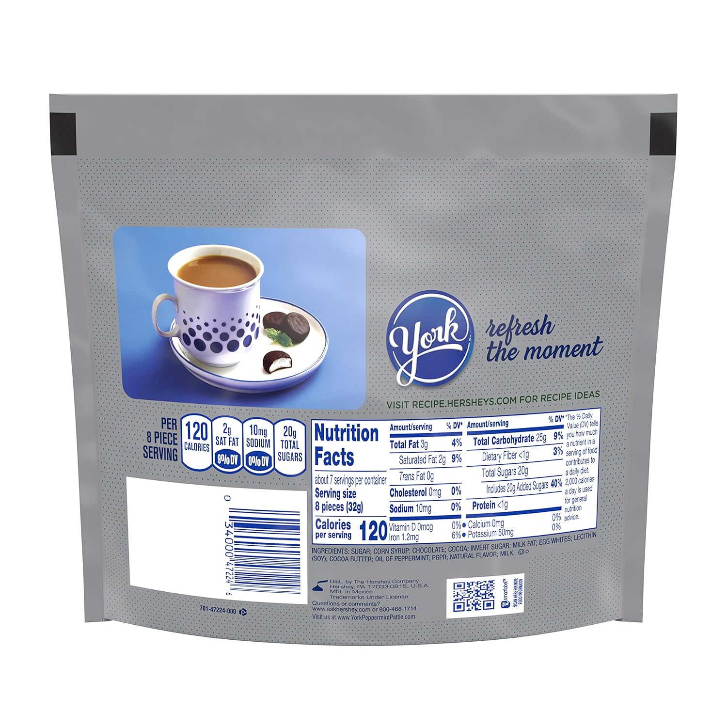 YORK Dark Chocolate Candy Peppermint Patties, 7.6 oz Pouch (Pack of 8)