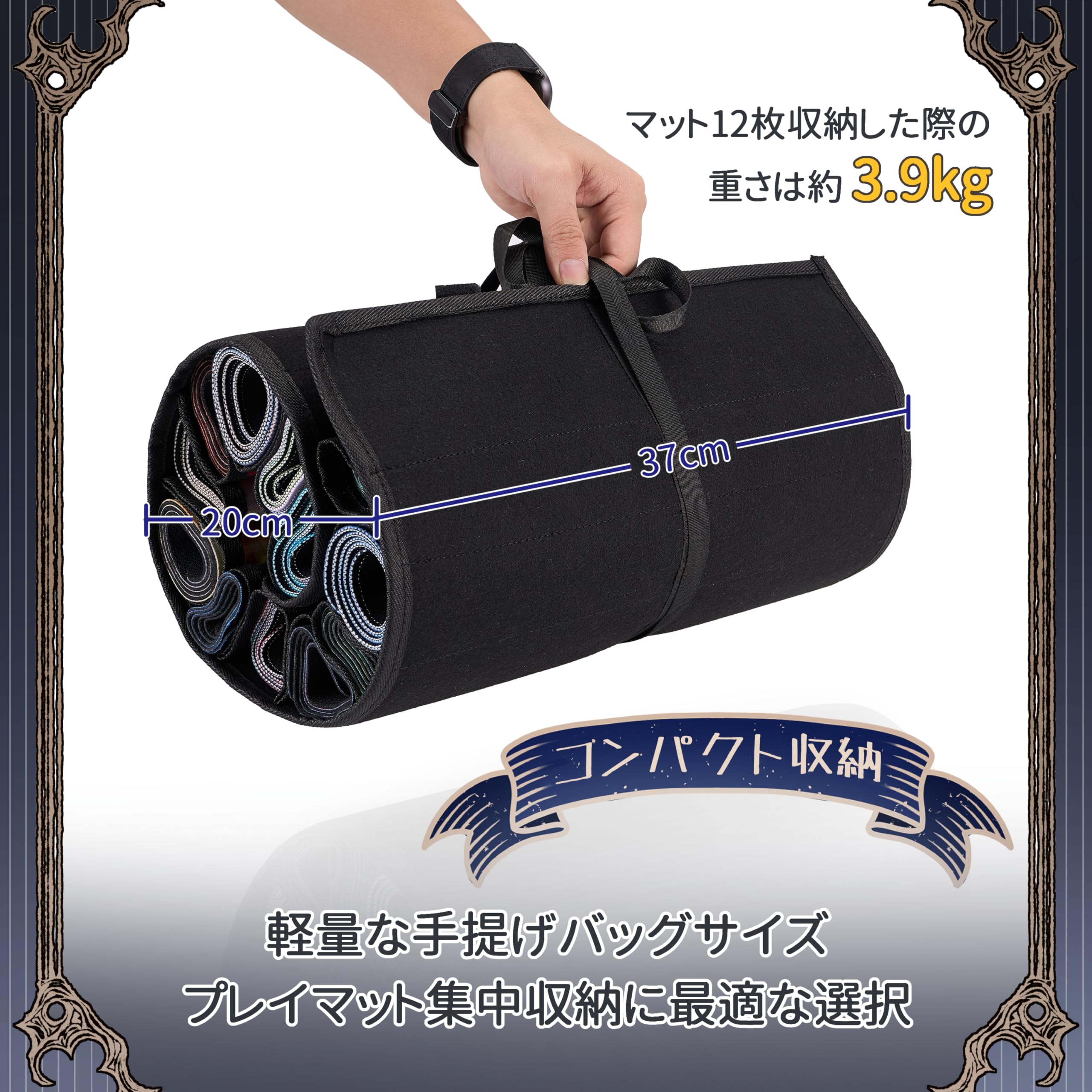 プレイマットケース プレマ収納用 ウォールポケット プレイマット12枚＋チューブ1本対応 カードゲーム用 カバー 防塵 吊り下げ 大容量 携帯 (12収納口付き)