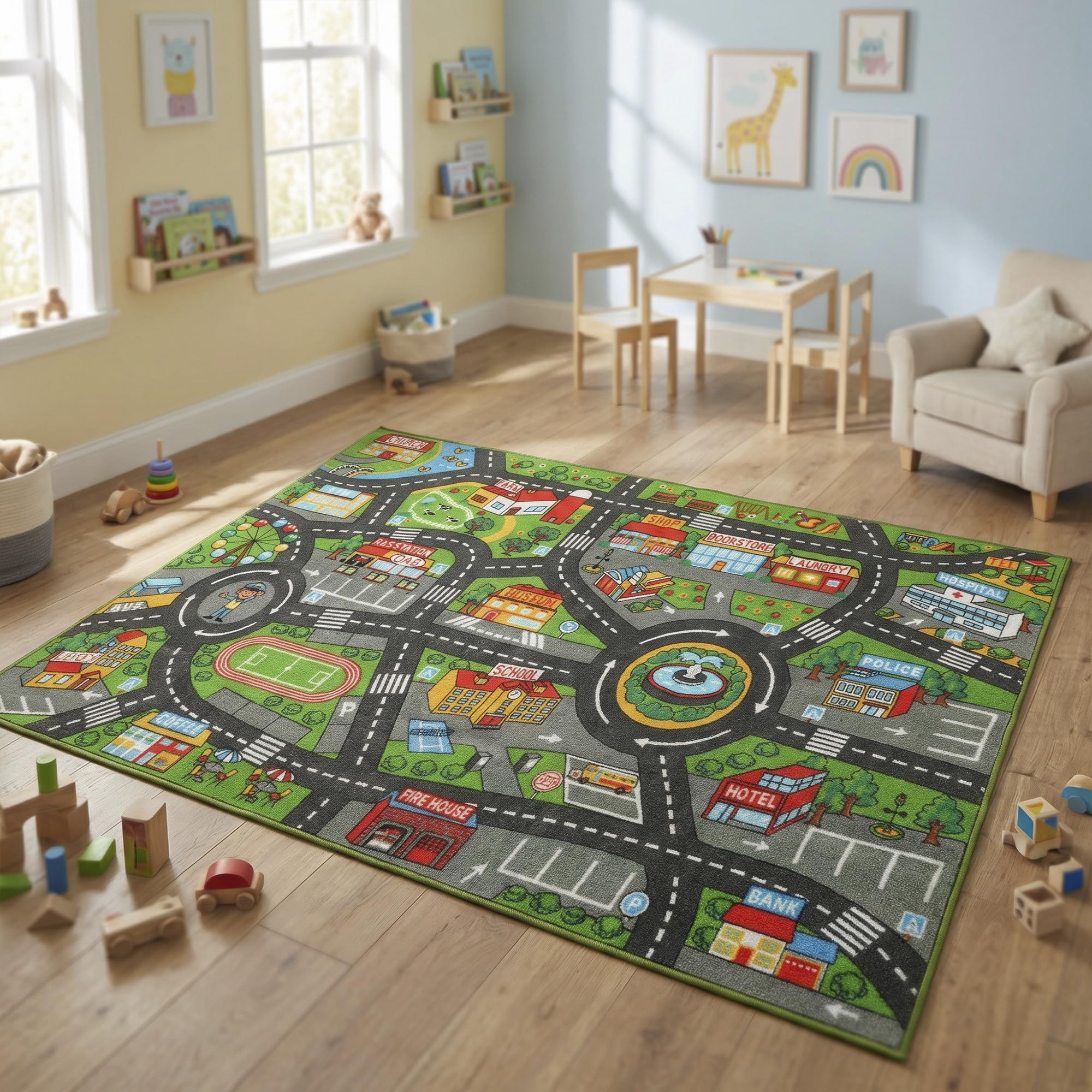 AIYAPLAY Tapis de Jeu pour Bébé 200 x 150 cm Tapis de Sol Antidérapant | Motif de Route de la Ville, Favorisant le Développement Sensoriel, Ramper et Jouer, Chambre, Salon