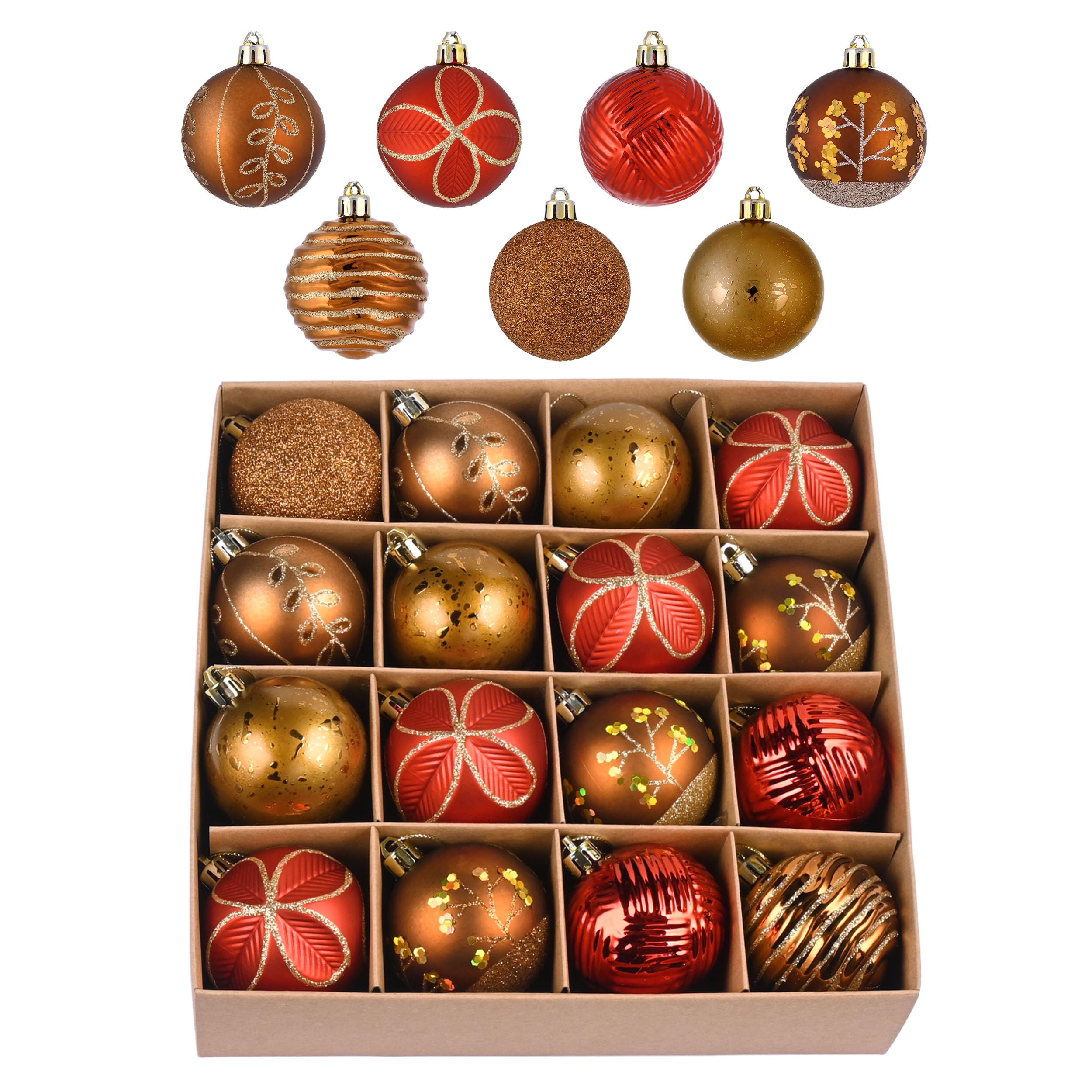Bolas de Navidad Valery Madelyn rojas y marrón pack de 16 adornos inastillables de 6cm para árbol