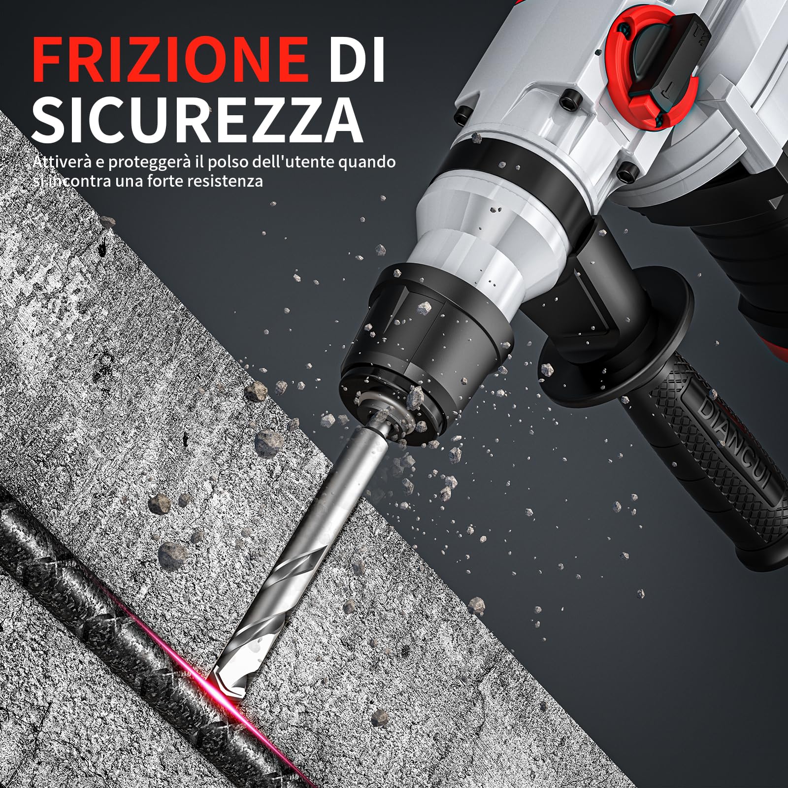 Martello Perforatore SDS Plus, 1500W Martello Demolitore, 4 en 1 Funzioni, Frizione di Sicurezza, Foratura, Foratura a Martello, 4400BPM, 920R/Min