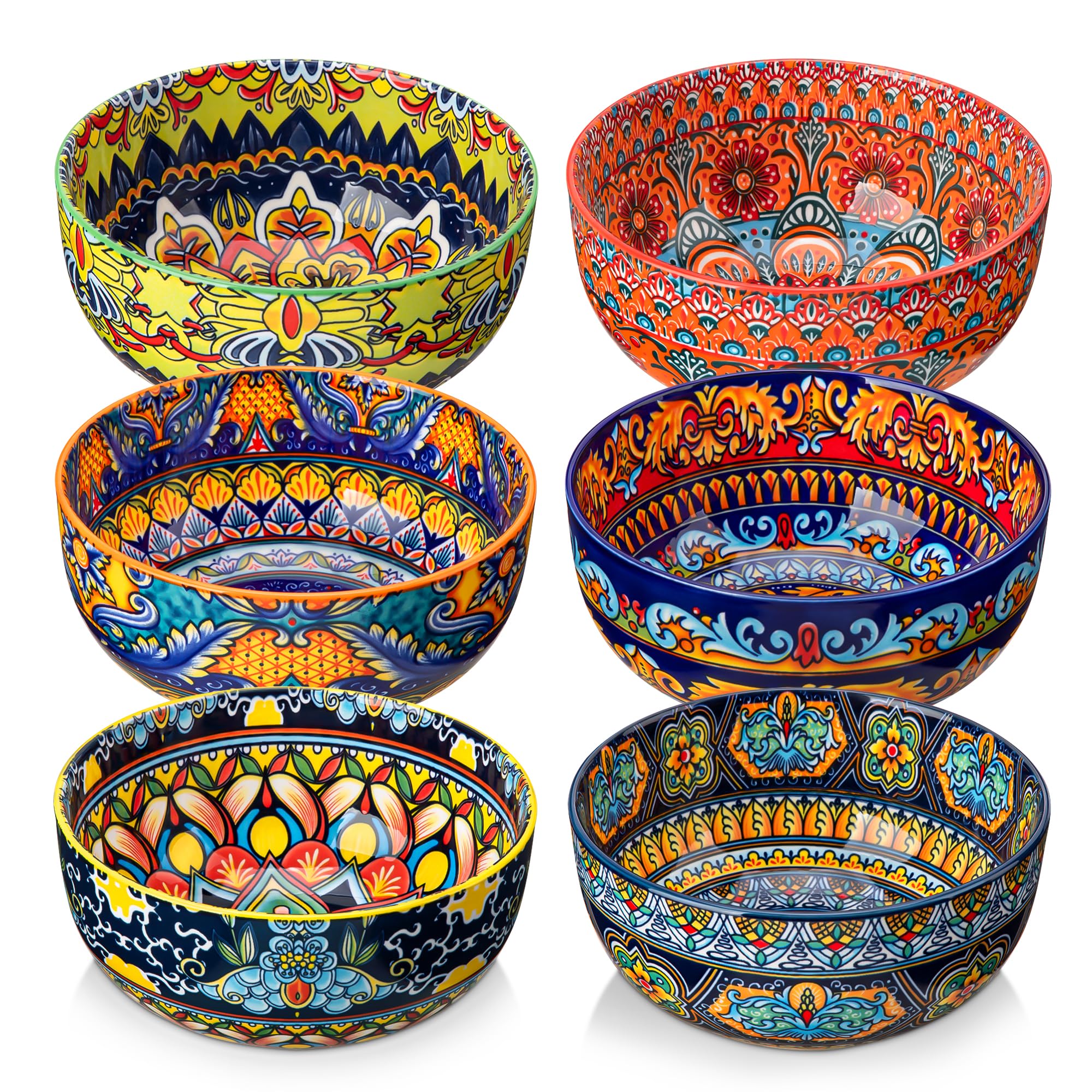vancasso Müslischalen 6-teiliges Set, KRVI Suppenschalen aus Porzellan, Schüssel Bunt Set (6x 840ml) für Salat, Ramen, Obst, Dessert, Müsli, Pasta, Cornflakes