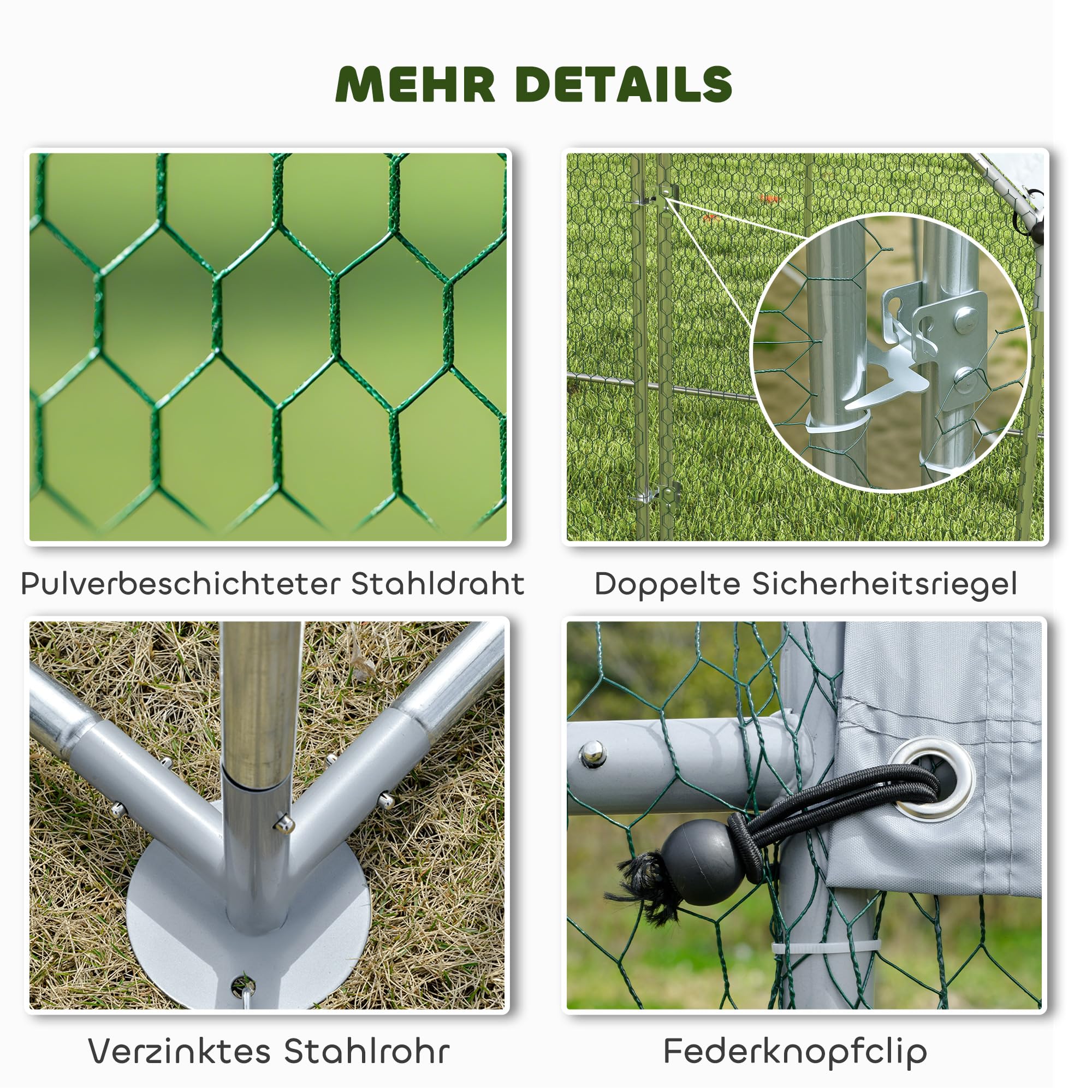 PawHut Freilaufgehege 2x2x2 m begehbarer Hühnerstall für Gänse Silber | Verzinkter Stahl, Hühnergehege, Wetterfeste UV-Dachabdeckung, Abschließbare Tür, Hühnerkäfig für Kaninchen, Enten