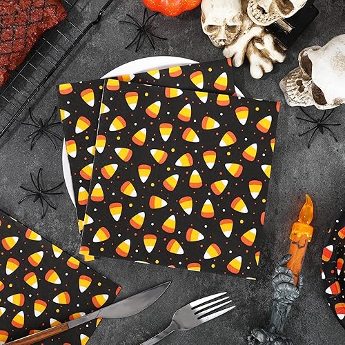 Miniatura 10 de Whaline Servilletas desechables para invitados de Halloween de 4.3 x 7.8 pulgadas, servilletas desechables de maíz caramelo naranja y negro para