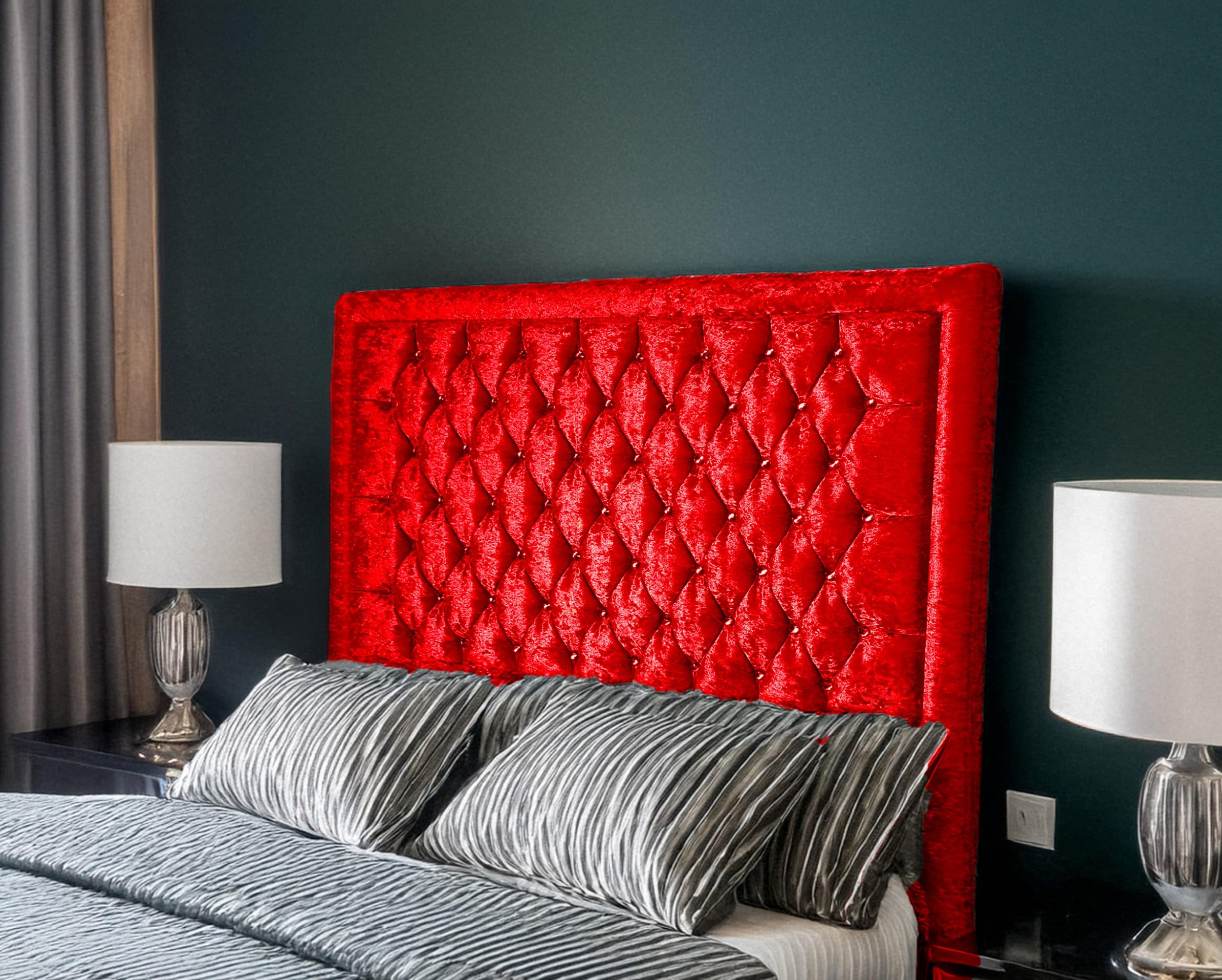 luxisleepltd Alton Bumper Tufted,Crystal Crushed Velvet Headboards, Single 3ft 4FT Double 4FT6 King-size 5FT and Super King 6FT Upholstered Headboard Divan bed frame (Red, King-76cmTall)