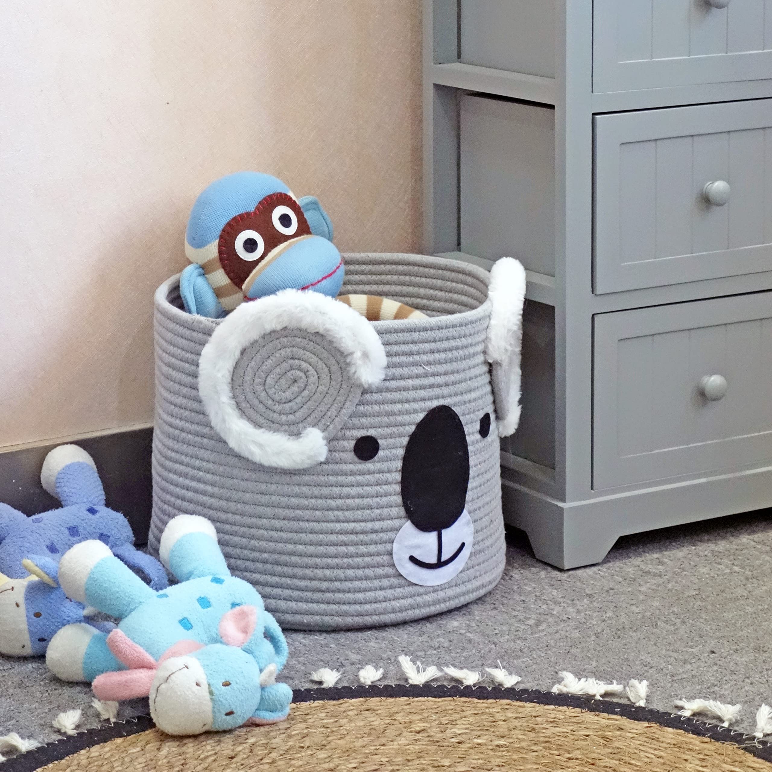 T&T Homewares Koala kosz do przechowywania średniej wielkości, idealny do pieluch dla niemowląt, pralni, pokoju dziecięcego i pokoju dziecięcego, wszechstronny organizer do dekoracji leśnych, zabawek