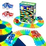 USA Toyz Glow Tracks Starter Kit Race Tracks and 2 LED Toy Cars - 216pk Glow in The Dark Bendable Flexible Rainbow Race Track Set with 2 Light Up Car Toys, STEM Building Toys for Boys and Girls
