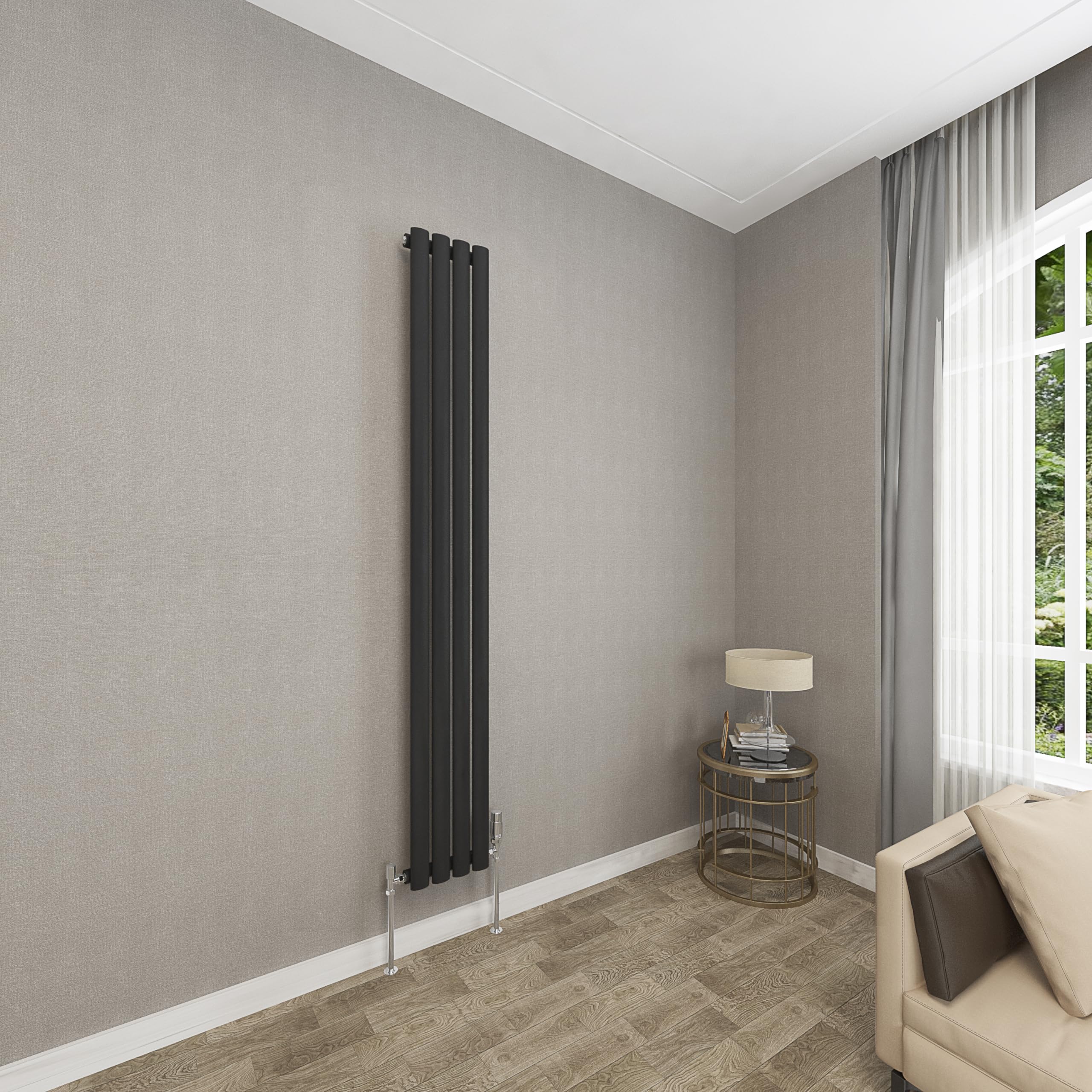 Sky bathroom | 1800x236mm - Modern Black Vertical Single Panel Oval Column Radiator Central Heating Designer Radiator