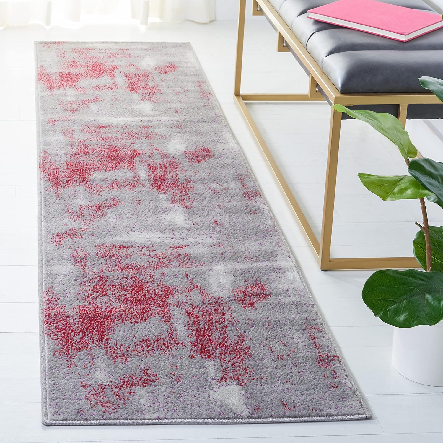 SAFAVIEH Skyler Collection 6' x 9' Grey/Red SKY141Q Modern Abstract Non-Shedding Living Room Dining Bedroom Area Rug