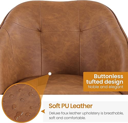 Miniatura 4 de Yaheetech Silla de escritorio de piel sintética, silla de tocador de maquillaje con ángulo de inclinación ajustable, silla giratoria de oficina
