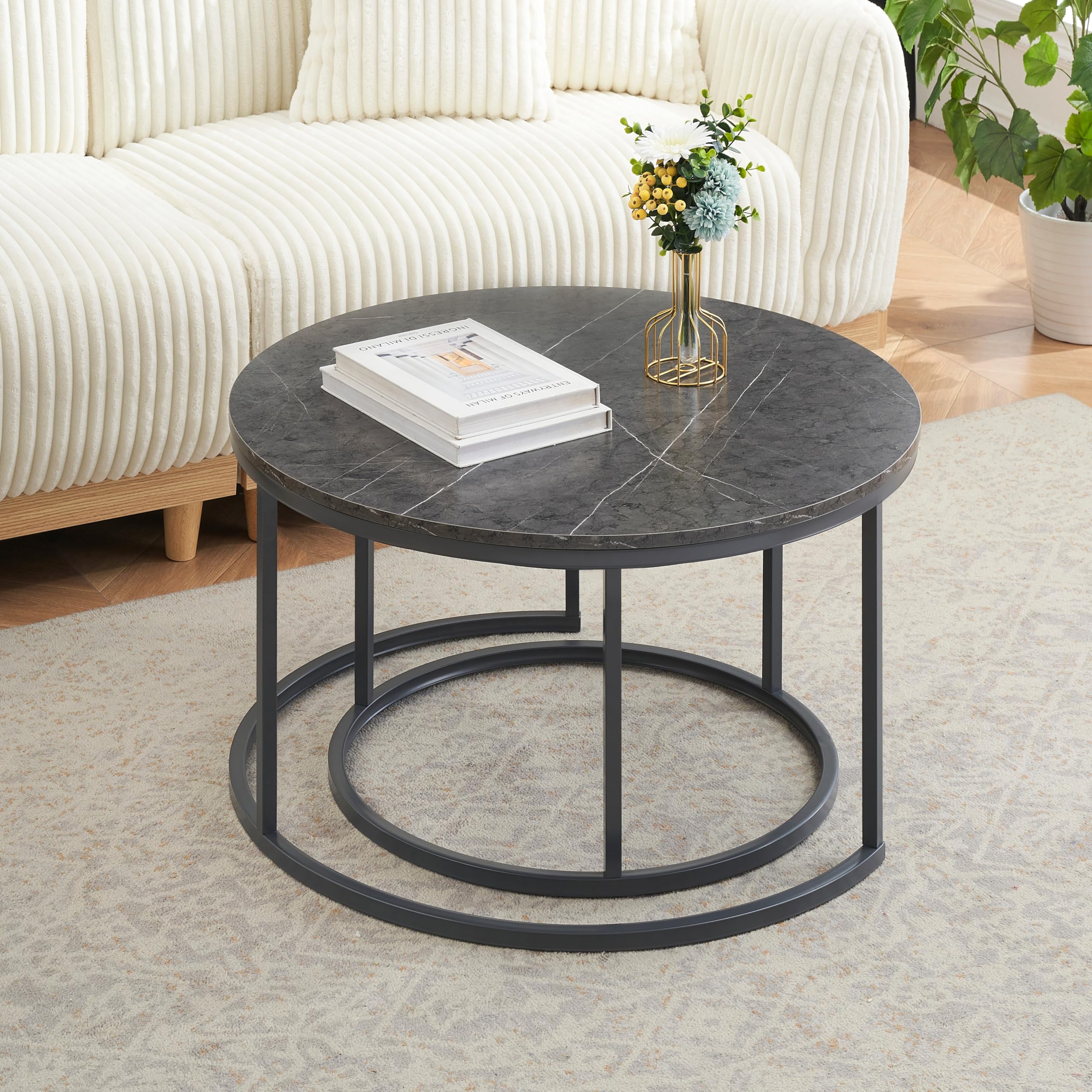 Table basse Cono armature métal noir avec plateau de table Pietro en