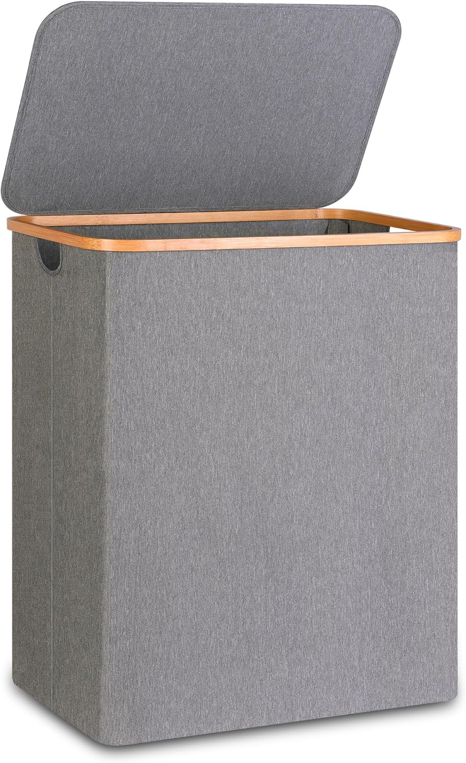efluky Extra Large Laundry Basket with Lid, 145L Single Bamboo Handles for Clothes and Toys, Freestanding Collapsible Hamper for Bedroom Bathroom, Grey Single Grey