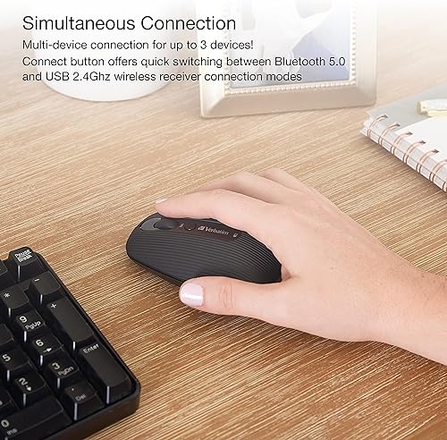 Miniatura 3 de Verbatim Ratón óptico inalámbrico recargable de varios dispositivos Bluetooth 5.0 USB 2.4Ghz con DPI ajustable - Negro 70755