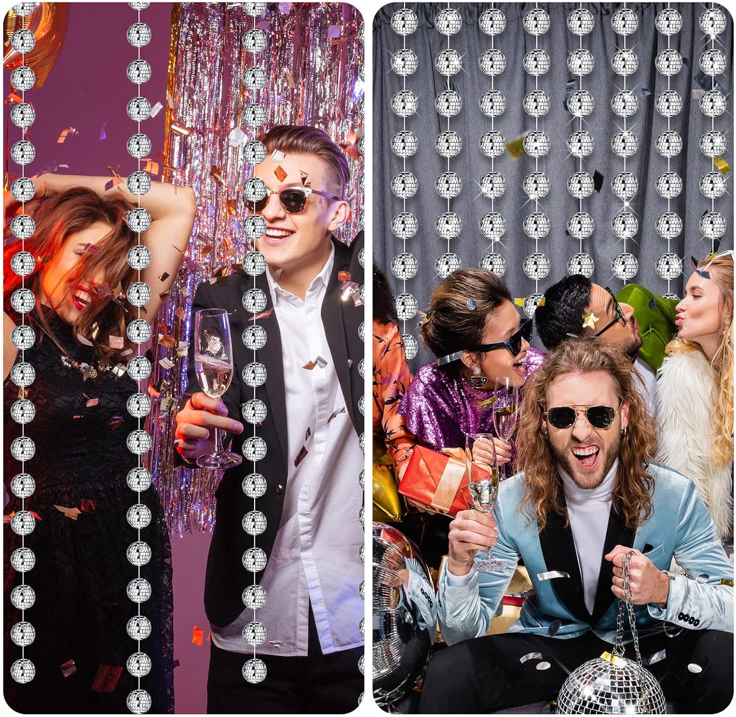 Hoolerry Disco Party Decorations 6 Pcs 6.56ft Long Mini Disco Ball Beaded Garlands Reflective Mirror Ball Hanging Banner 70s 80s Retro Party Backdrop Supplies for Christmas Birthday Wedding(Silver)