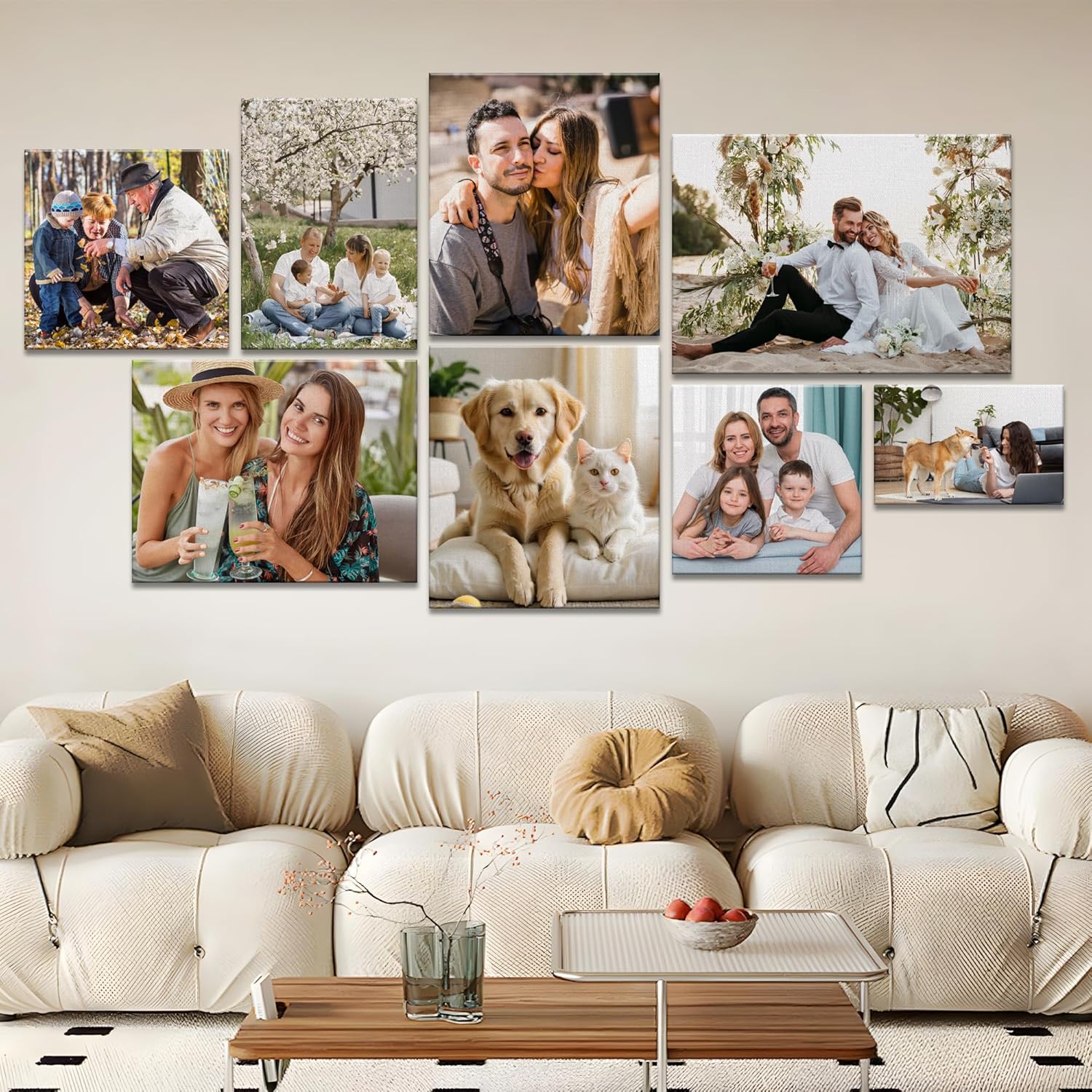 Custom Canvas Prints With Your Photos, Personalized Picture Canvas Prints Wall Art Frame, Customized Photo Poster Gifts For Family Pet Wedding Women Men Couple BFF Home Decor Keepsakes Ideas 24x16