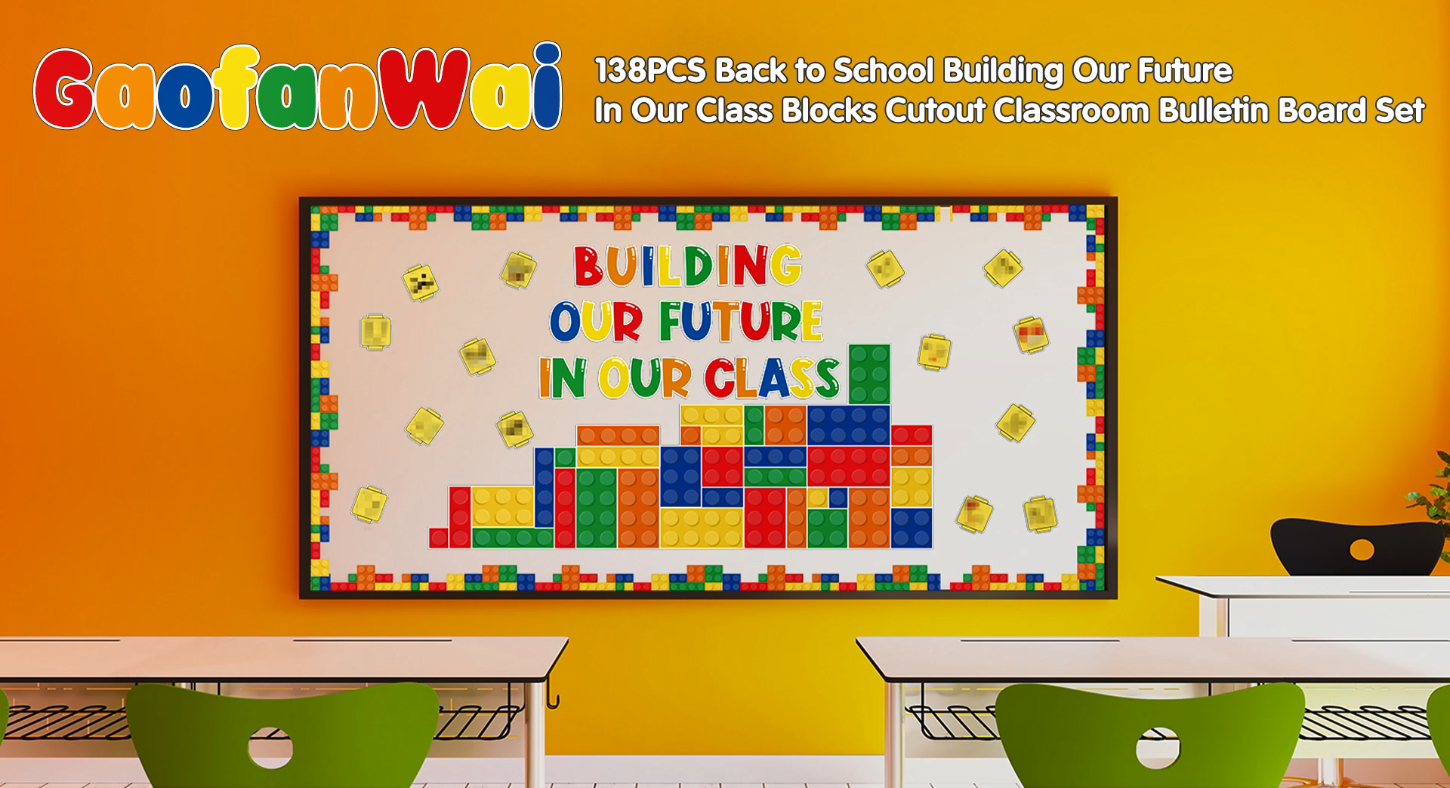 Building Blocks Bulletin Board Set - 'We All Fit Together' Classroom Decor With 24 Cutouts For Student Photos