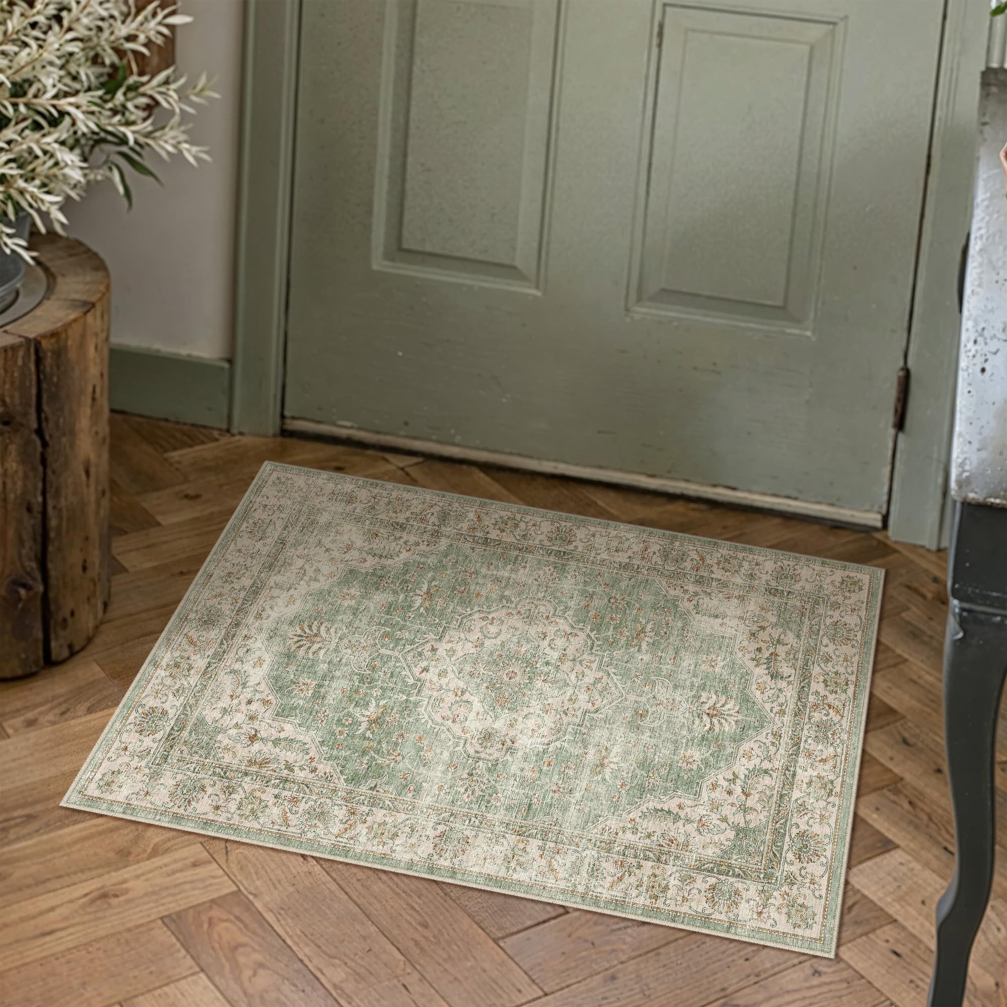 PureCozy Vintage Door Mat Washable Small Rug 60x90cm Green โ image 1