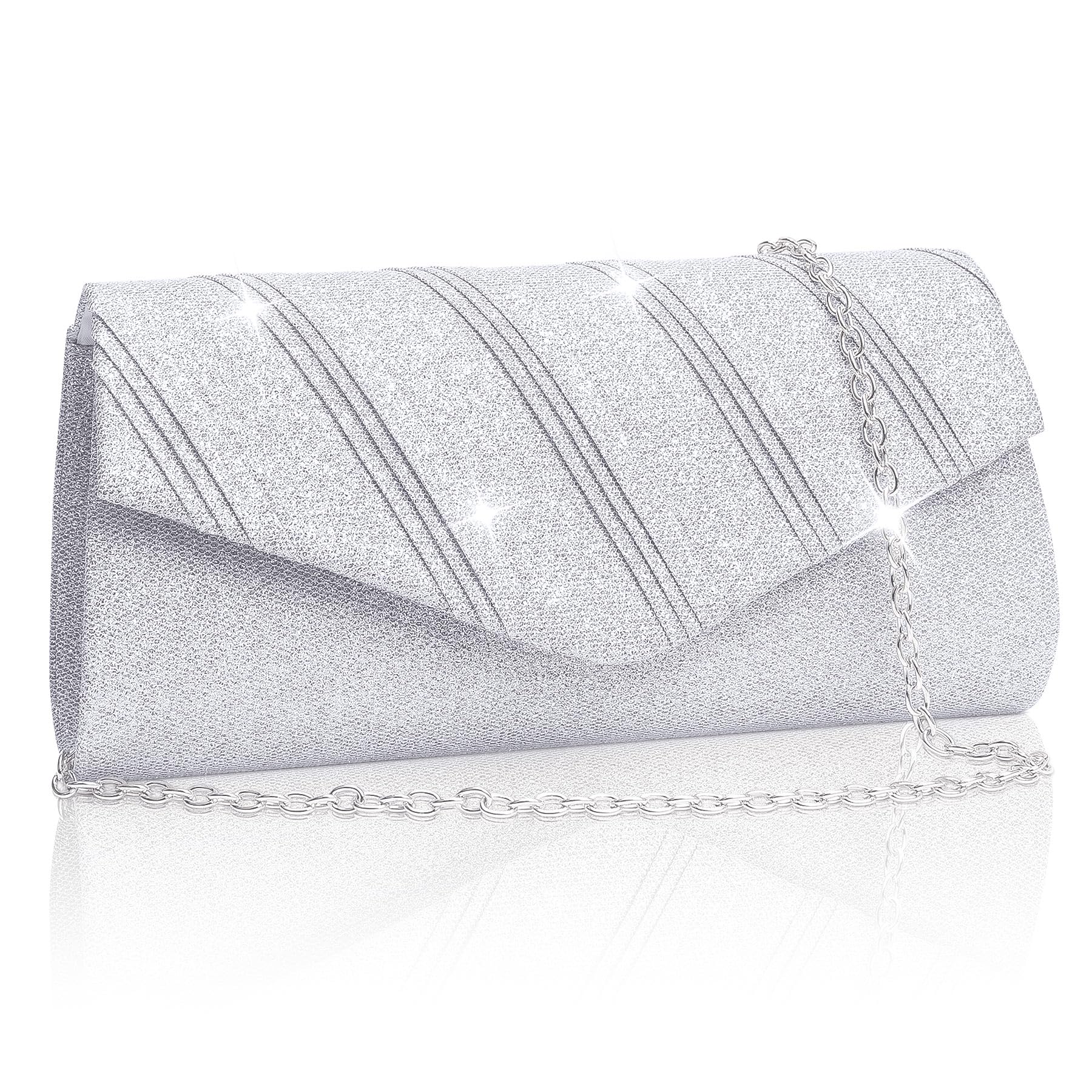 Larcenciel Bolsos Fiesta, Bolso Boda Twill Brillantes con Cadena, Elegante Bolsa Mano Sobre para Cita, Boda, Prom, 22×6×11cm