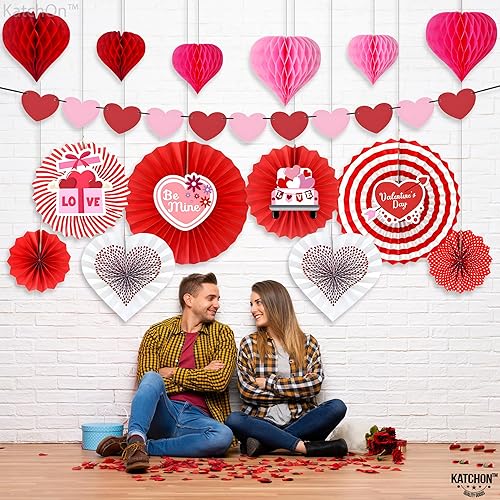 Miniatura 4 de KatchOn, Kit de decoración de fiesta del día de San Valentín, paquete de 15, guirnalda de corazón de San Valentín, decoraciones de abanico de papel,