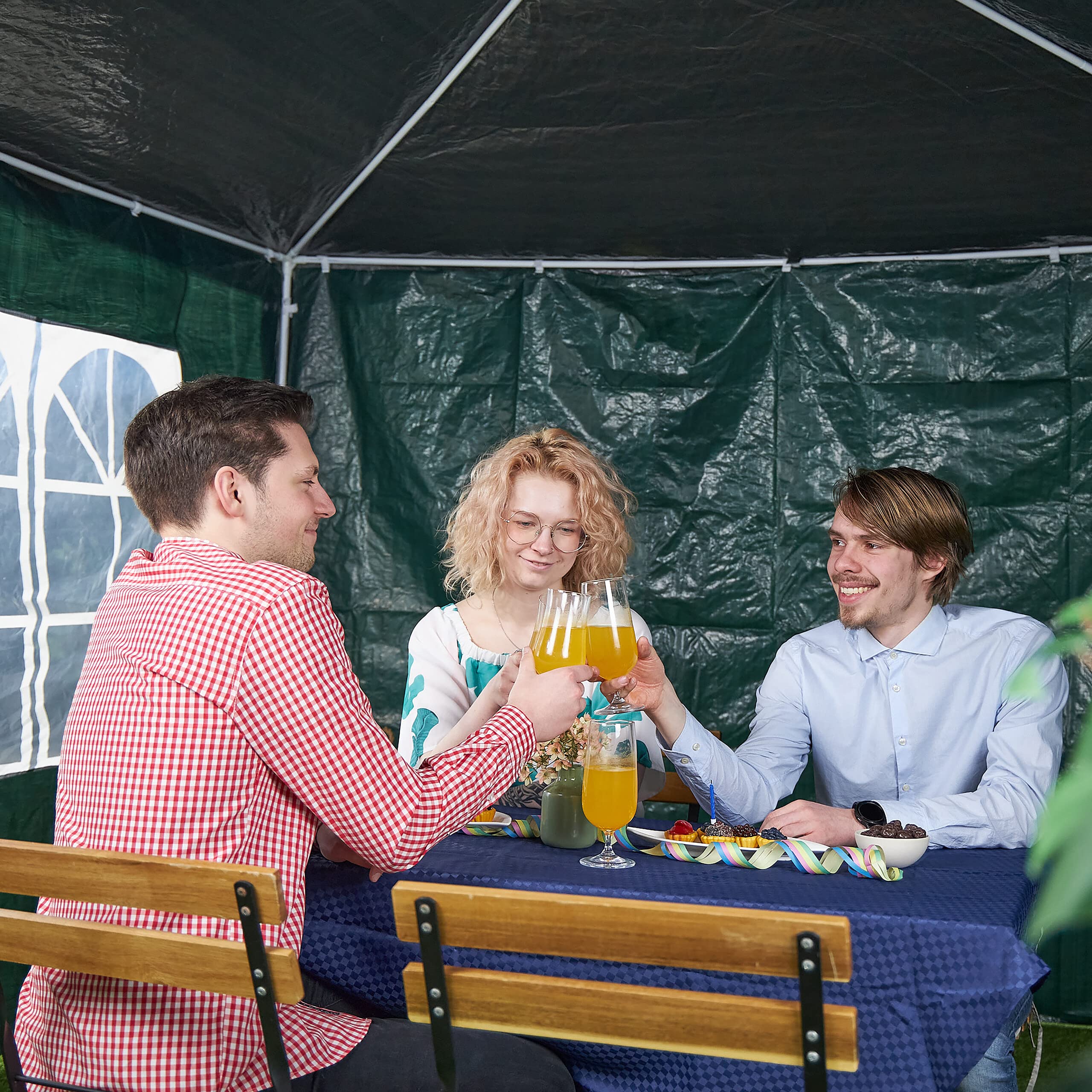 Relaxdays Tende per Gazebo Laterali, Set 3, Telo Impermeabile, Pareti in PE, Chiusura a Strappo, 2x3 m, Finestra, Verde